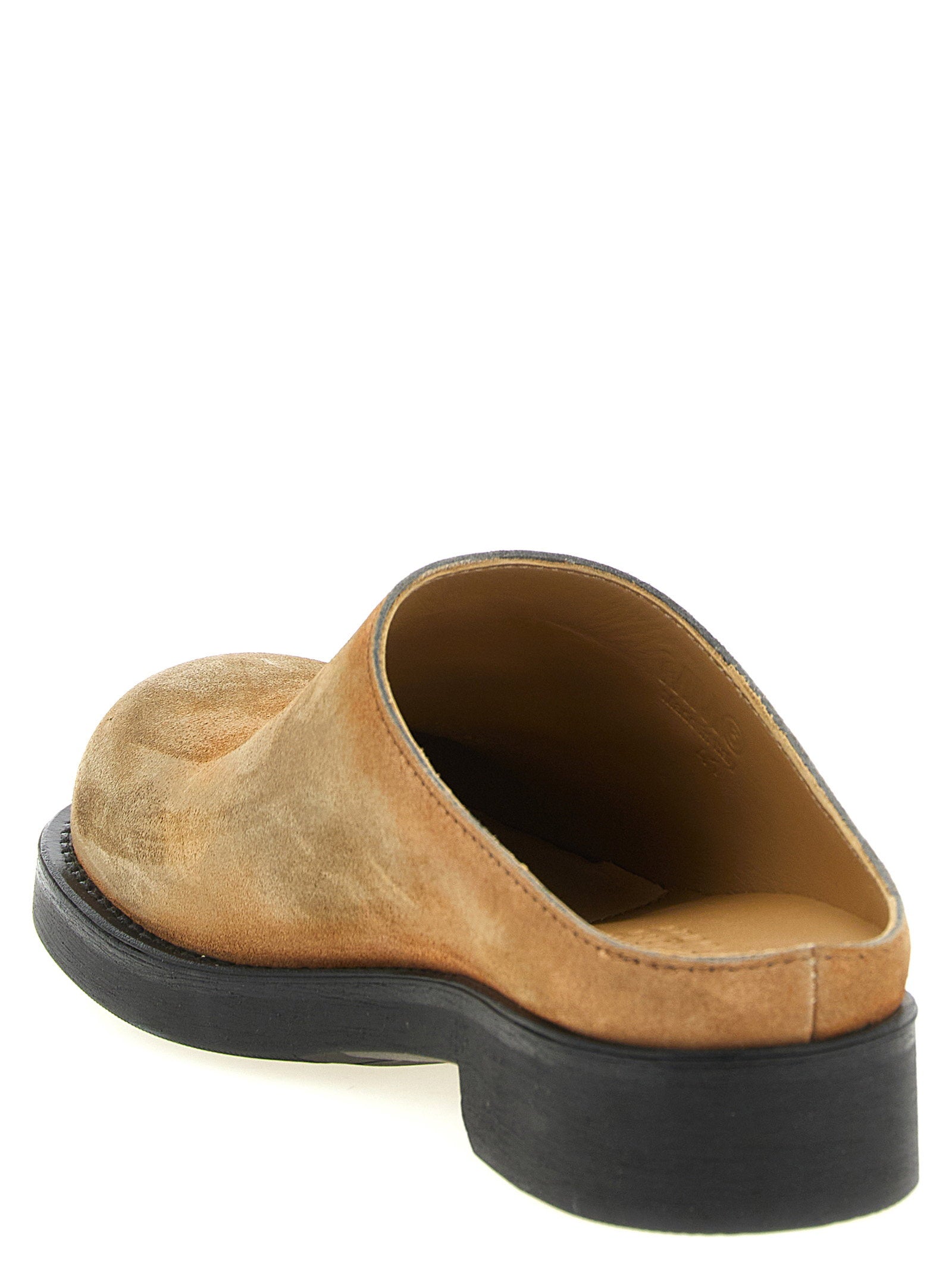MM6 Maison Margiela Biker Mules in beige, detail van de leren binnenzool met numeric signature logo