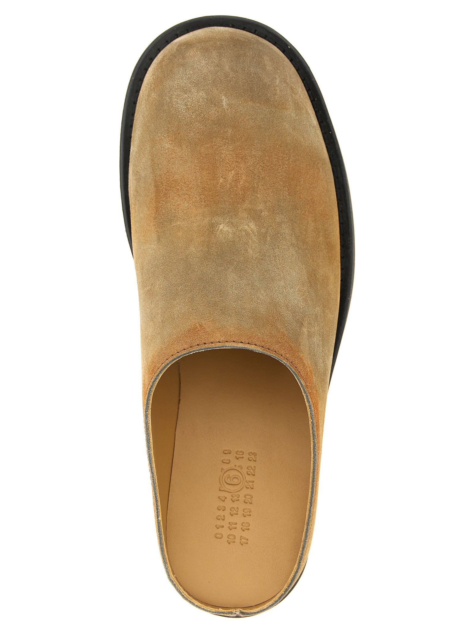 MM6 Maison Margiela Biker Mules in beige, bovenaanzicht met ronde neus