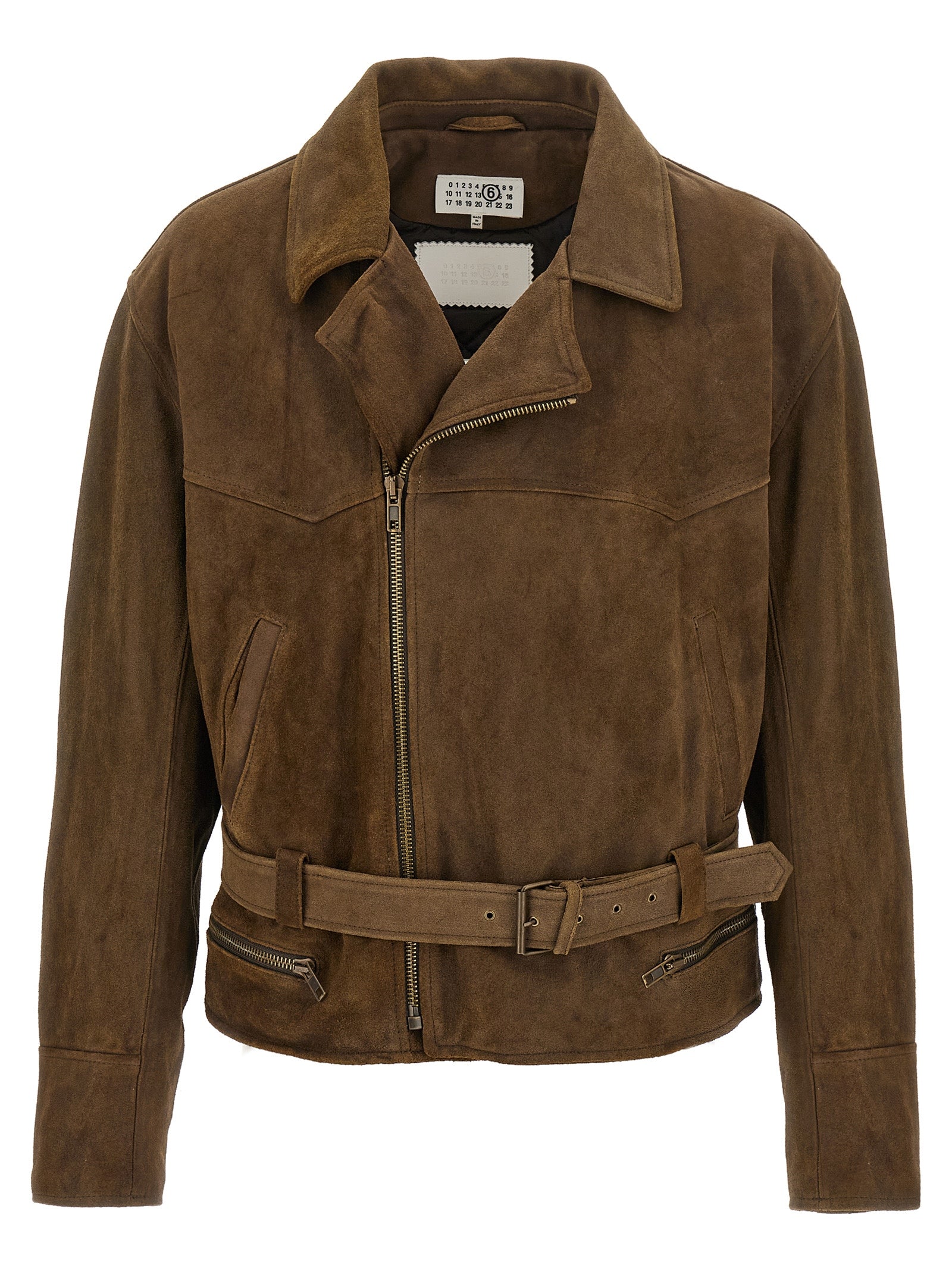 MM6 Maison Margiela Biker Jacket Bruin Suède Belted Fit