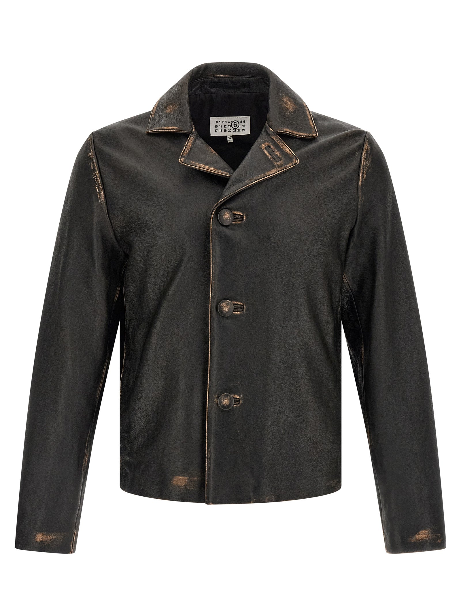 MM6 Maison Margiela Antiqued Leather Jacket Black