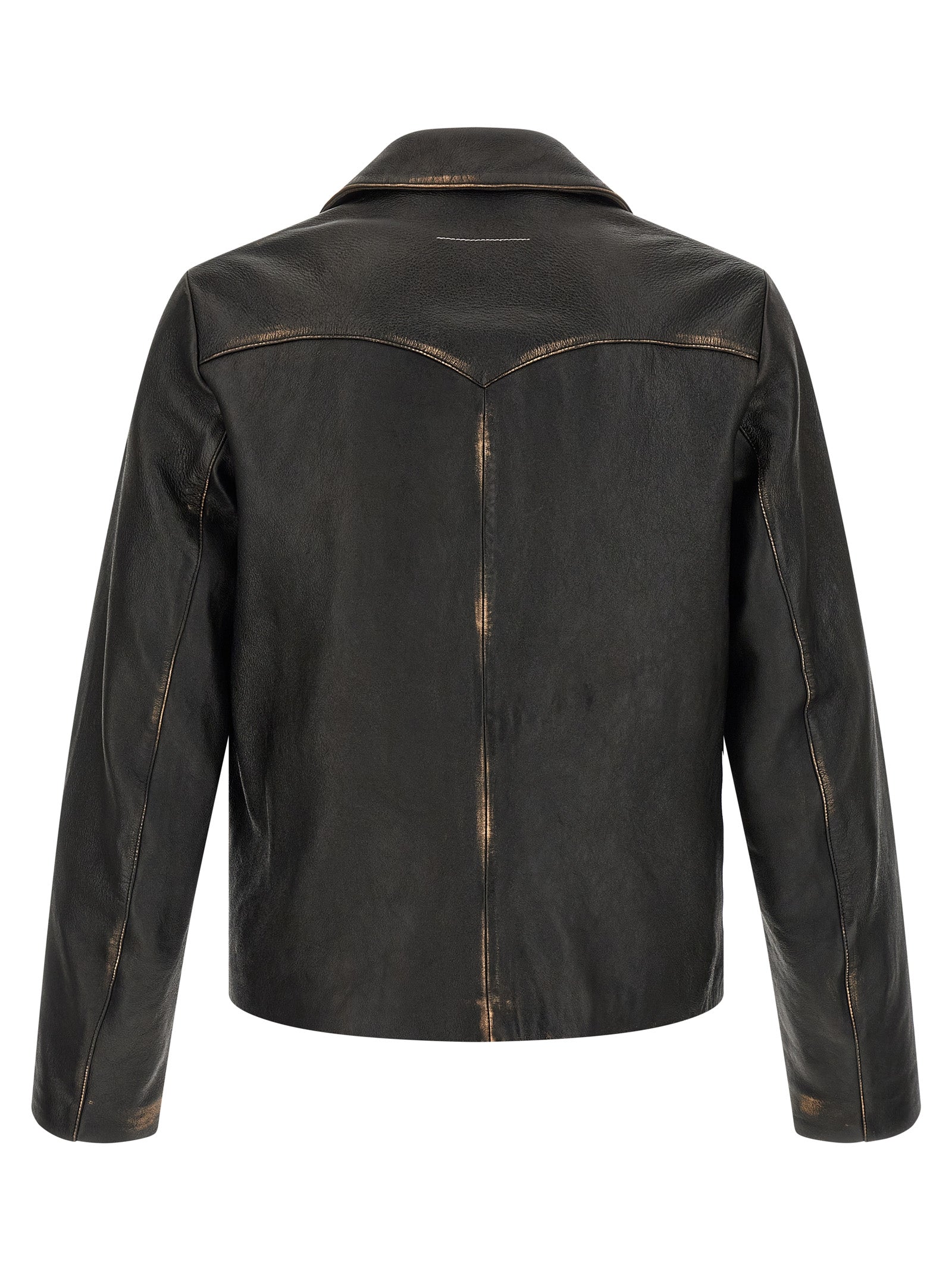 MM6 Maison Margiela Antiqued Leather Jacket Black-thumbmail-2