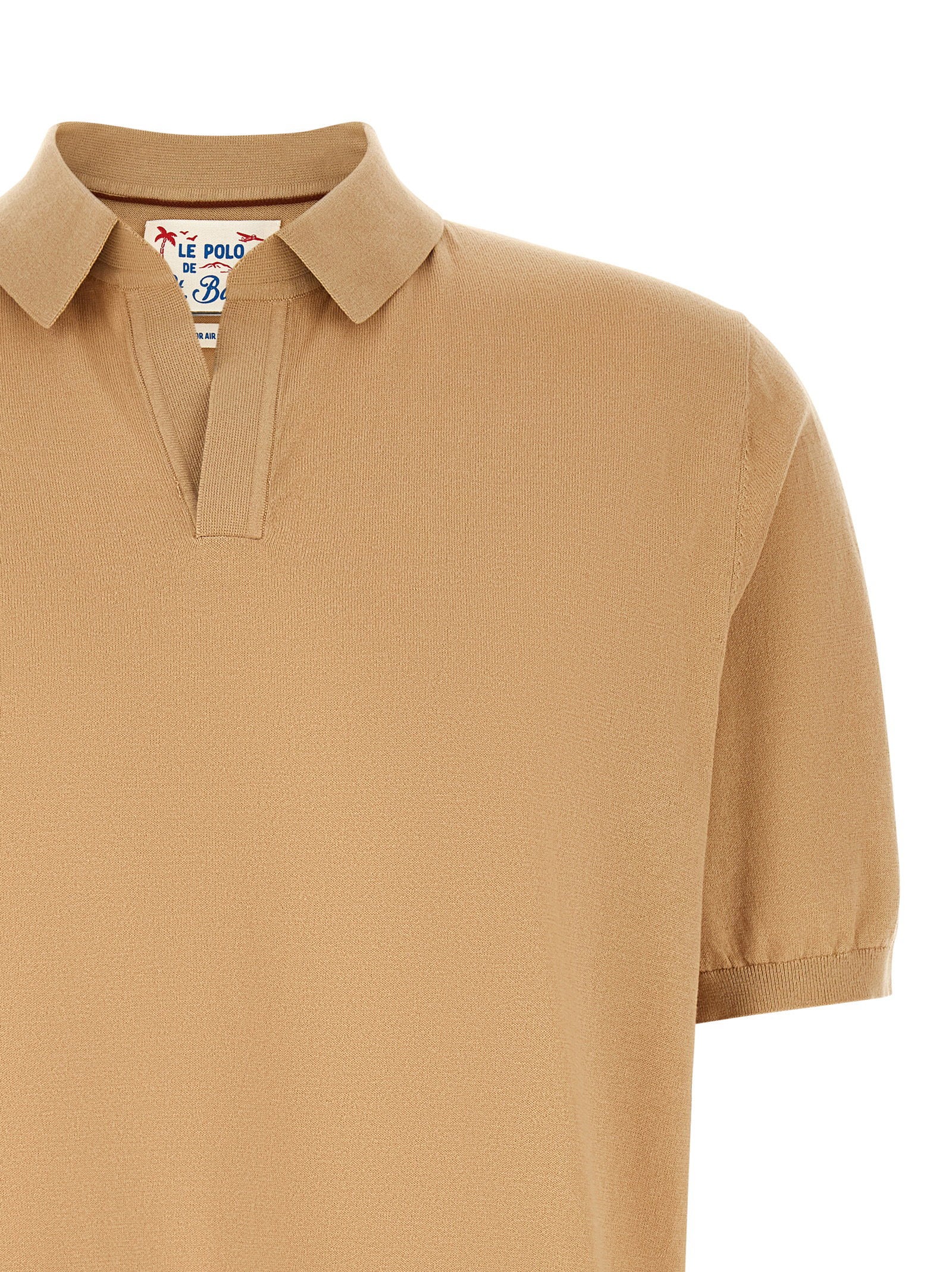 MC2 Saint Barth beige polo detail van open kraag zonder knopen