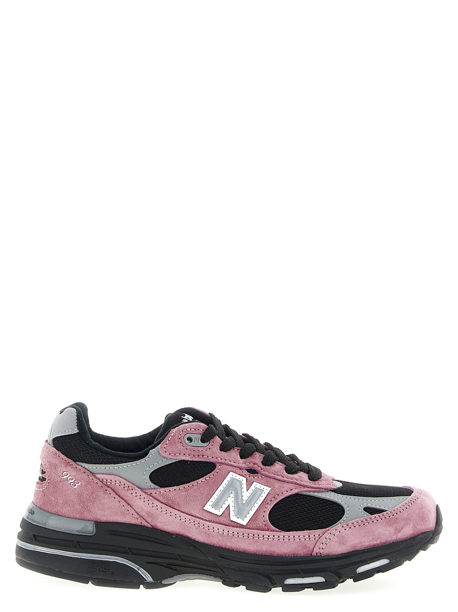 New Balance 993 Made in USA sneaker in roze suède, zijaanzicht met N-logo