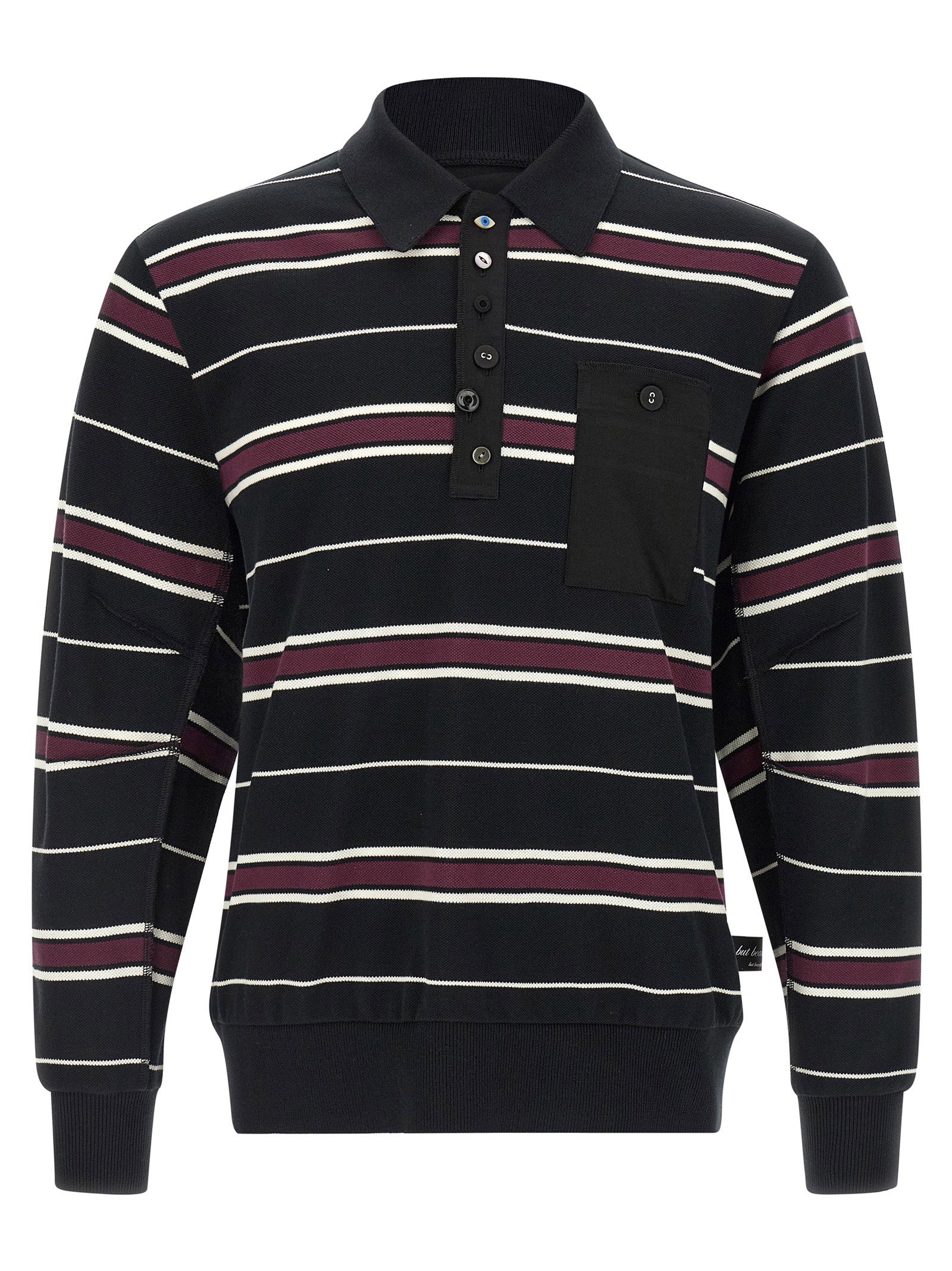 Undercover UC1F4804-2 Piqué Long Sleeve Polo Zwart Gestreept Shirts Undercover