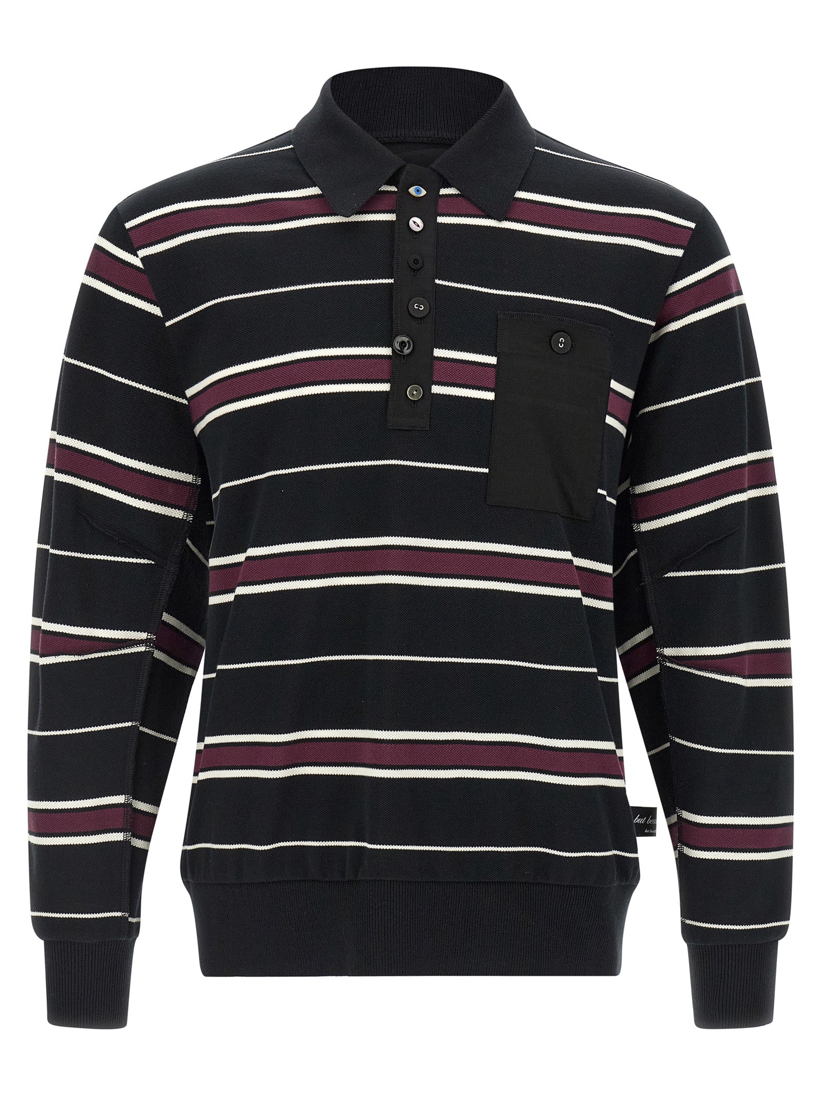 Undercover Striped Piqué Cotton Long Sleeve Polo Black