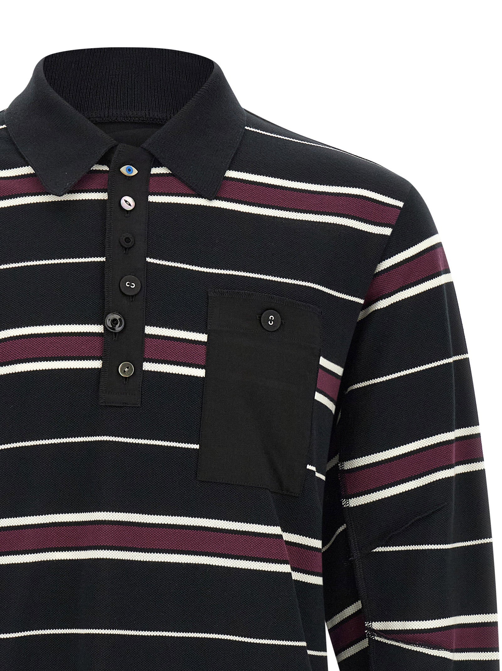 Undercover Gestreepte Lange Mouw Pique Polo Zwart-thumbmail-3