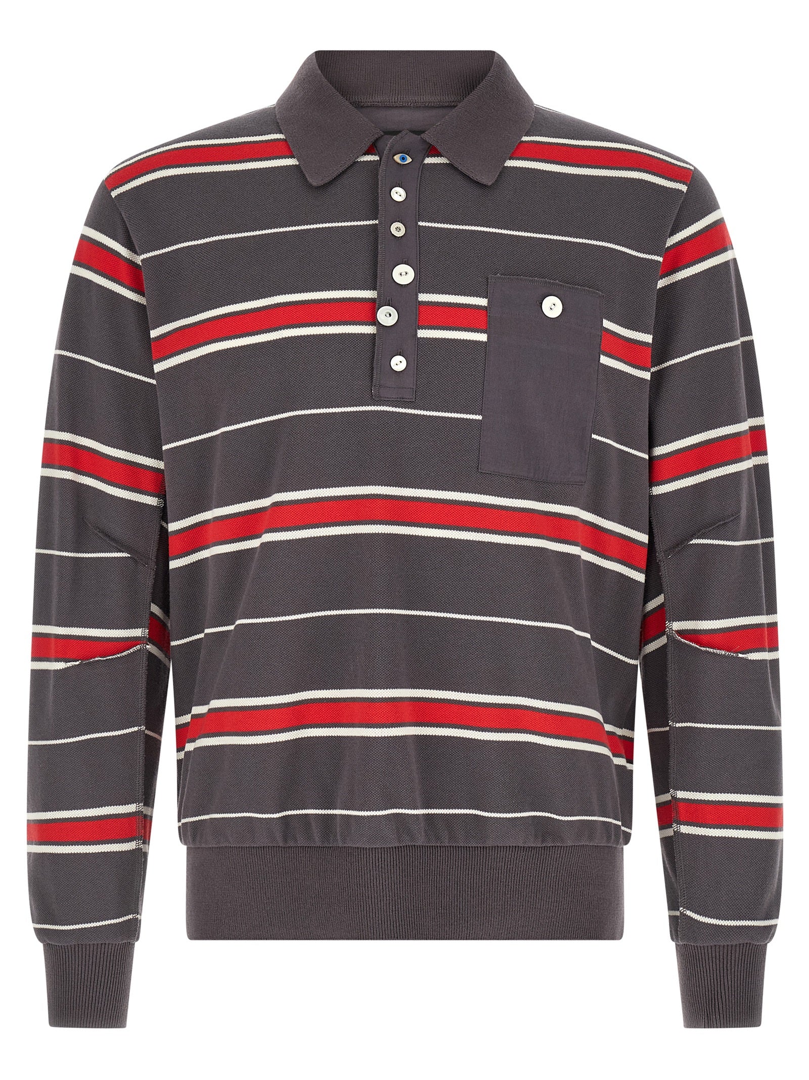 Undercover UC1F4804-2 Long Sleeve Polo Shirt Grijs Gestreept