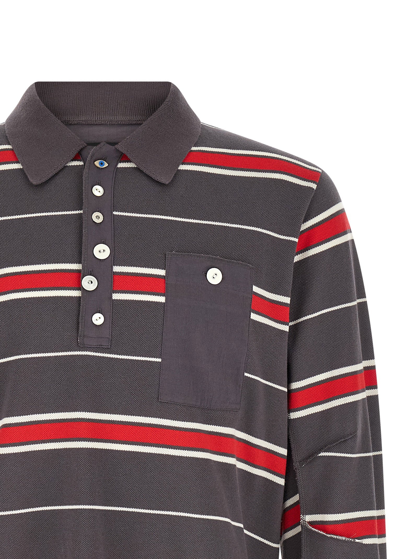 Undercover UC1F4804-2 Long Sleeve Polo Shirt Grijs Gestreept Shirts Undercover