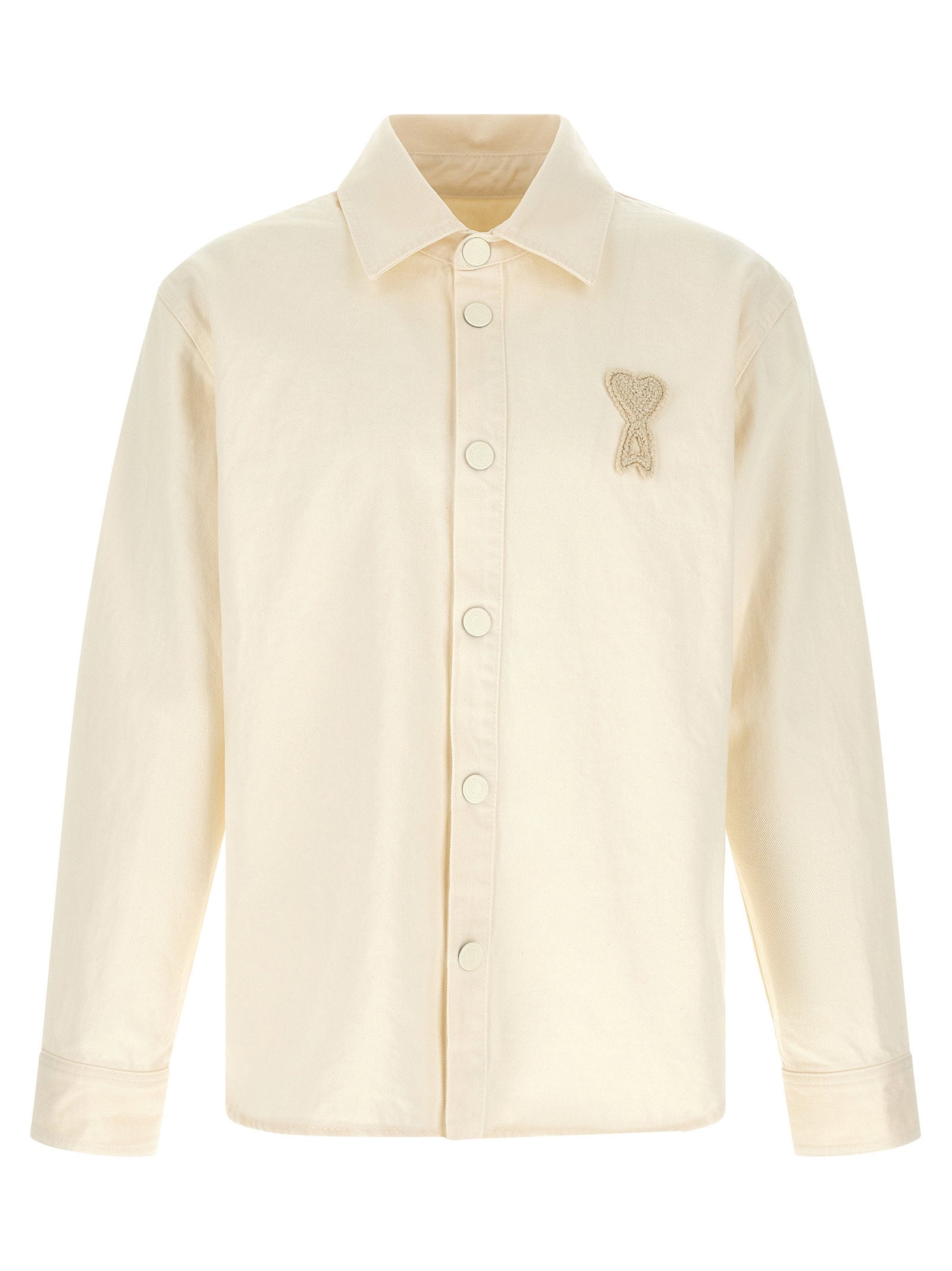 Ami Paris Ami de Coeur Overshirt ecru, vooraanzicht met gehaakt hartpatch op de borst