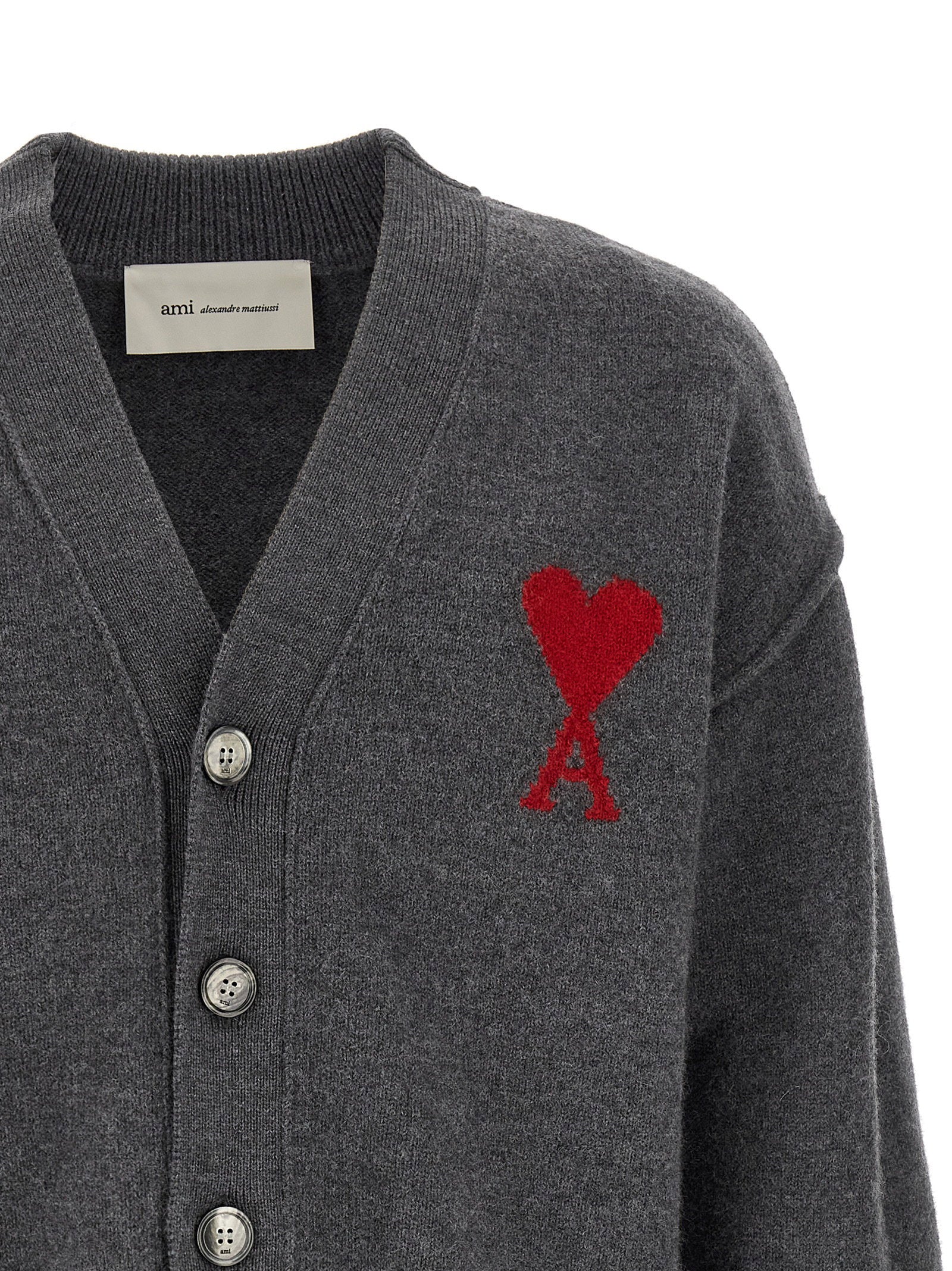 Ami Paris Ami de Coeur Vest Grijs - detail van de gevilte merinowol