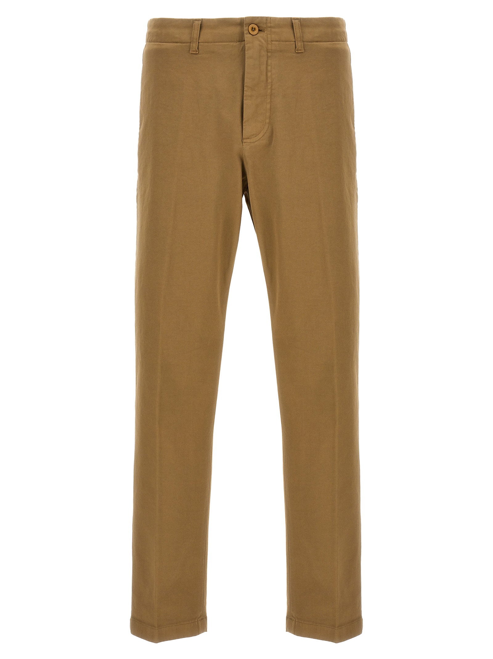 Department 5 Off chino in warm beige, vooraanzicht met geperste vouw