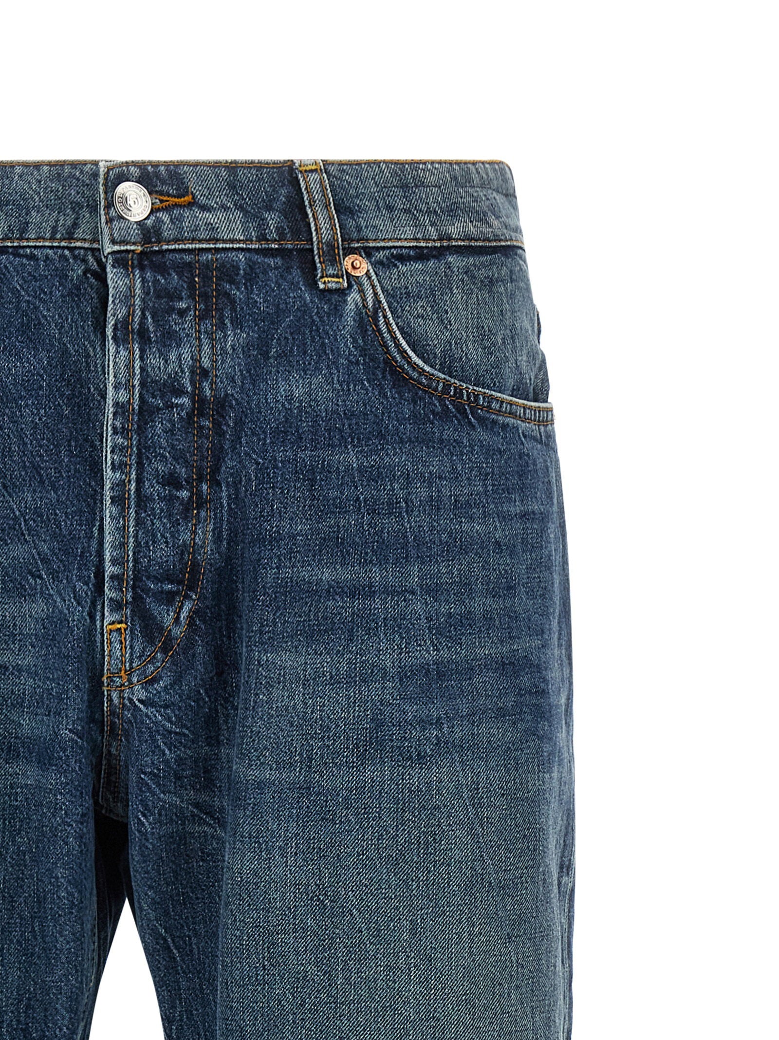Department 5 Bowl straight-leg jeans stonewashed blauw, detail van de contraststiksels