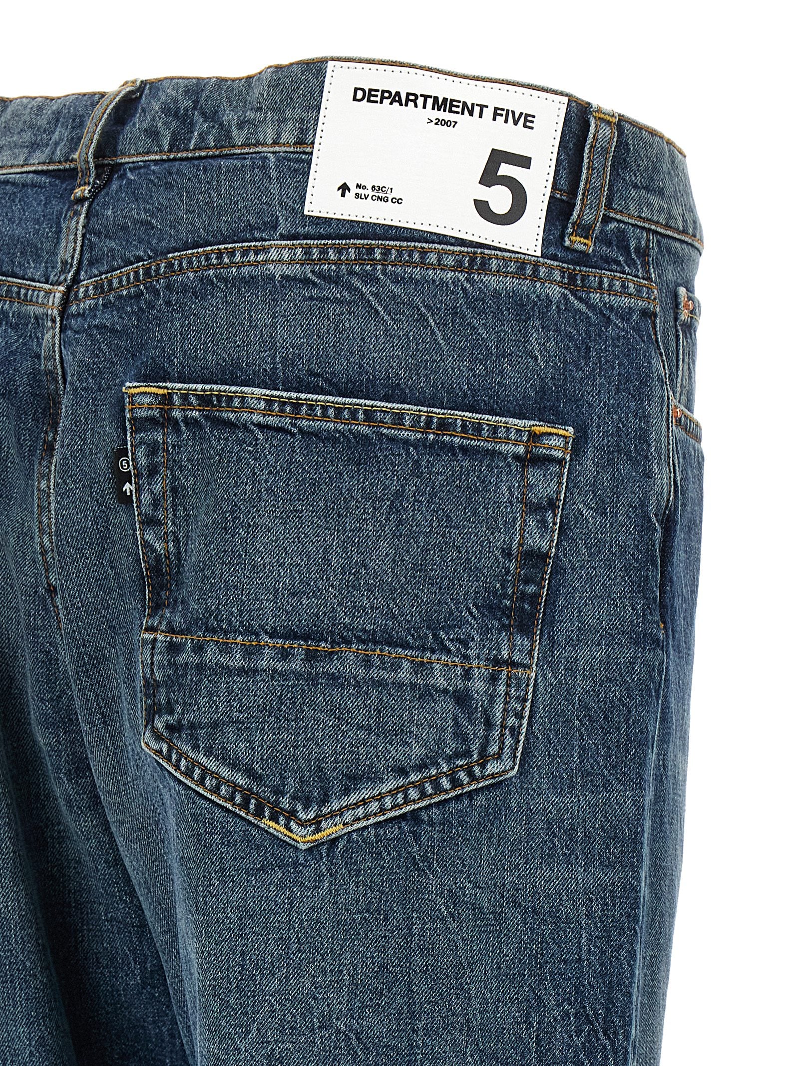 Department 5 Bowl straight-leg jeans stonewashed blauw, detail van de knoopsluiting en zakken