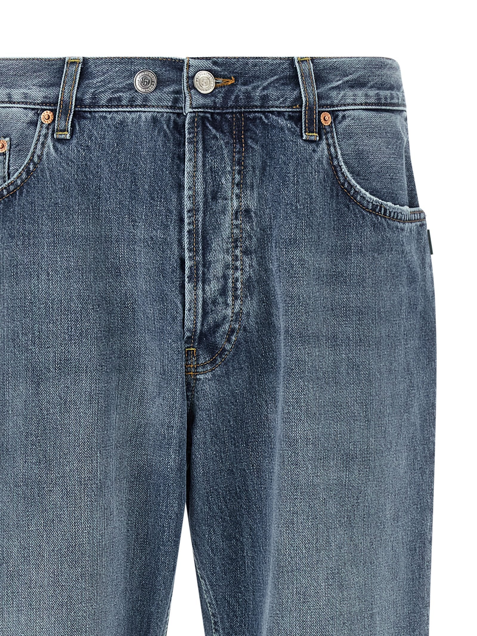 Department 5 Musso jeans in blauw, detail van de rits- en knoopsluiting