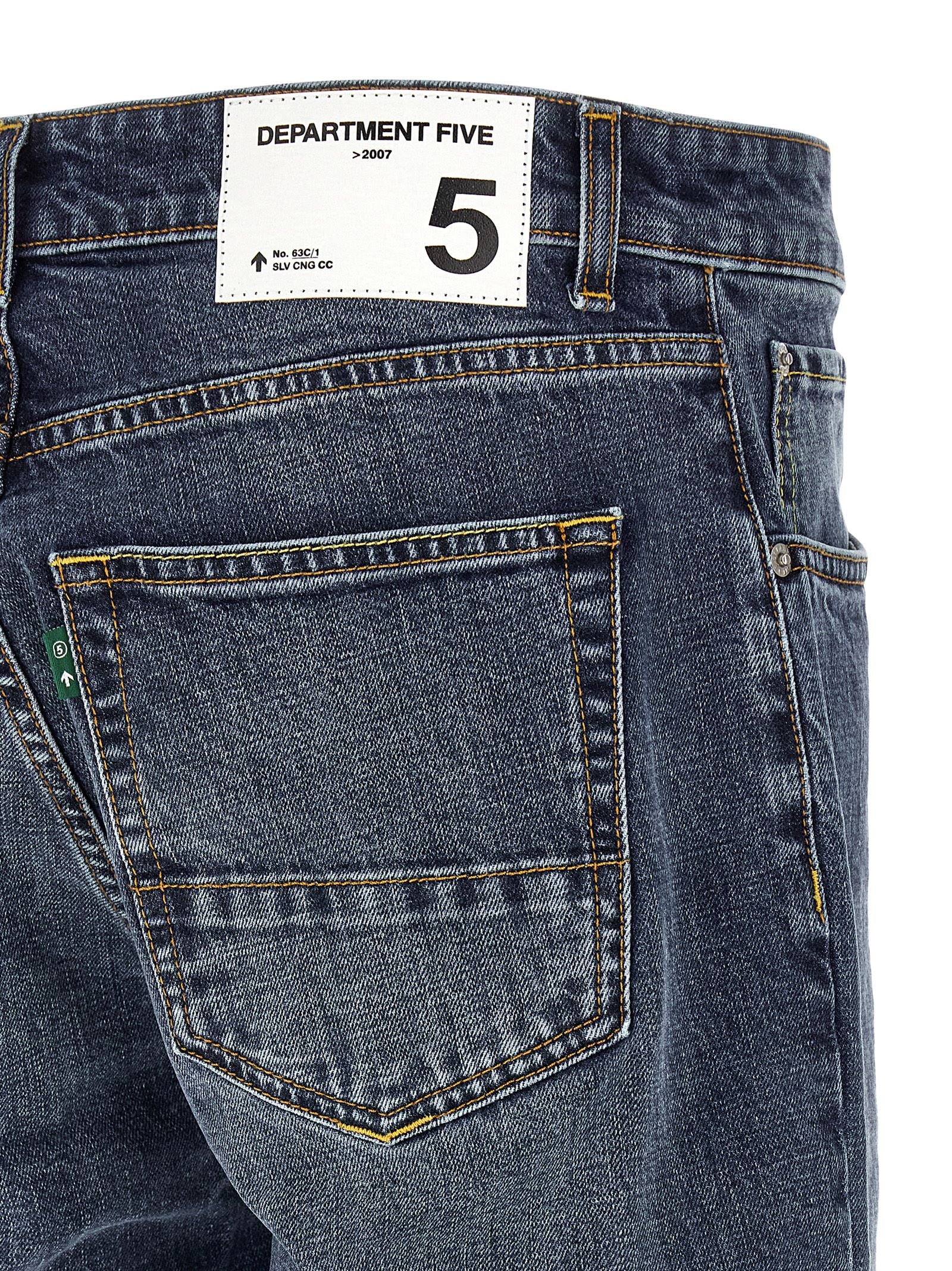 Department 5 Talk cropped straight-leg jeans stonewashed blauw, detail van de knoopsluiting en zakken