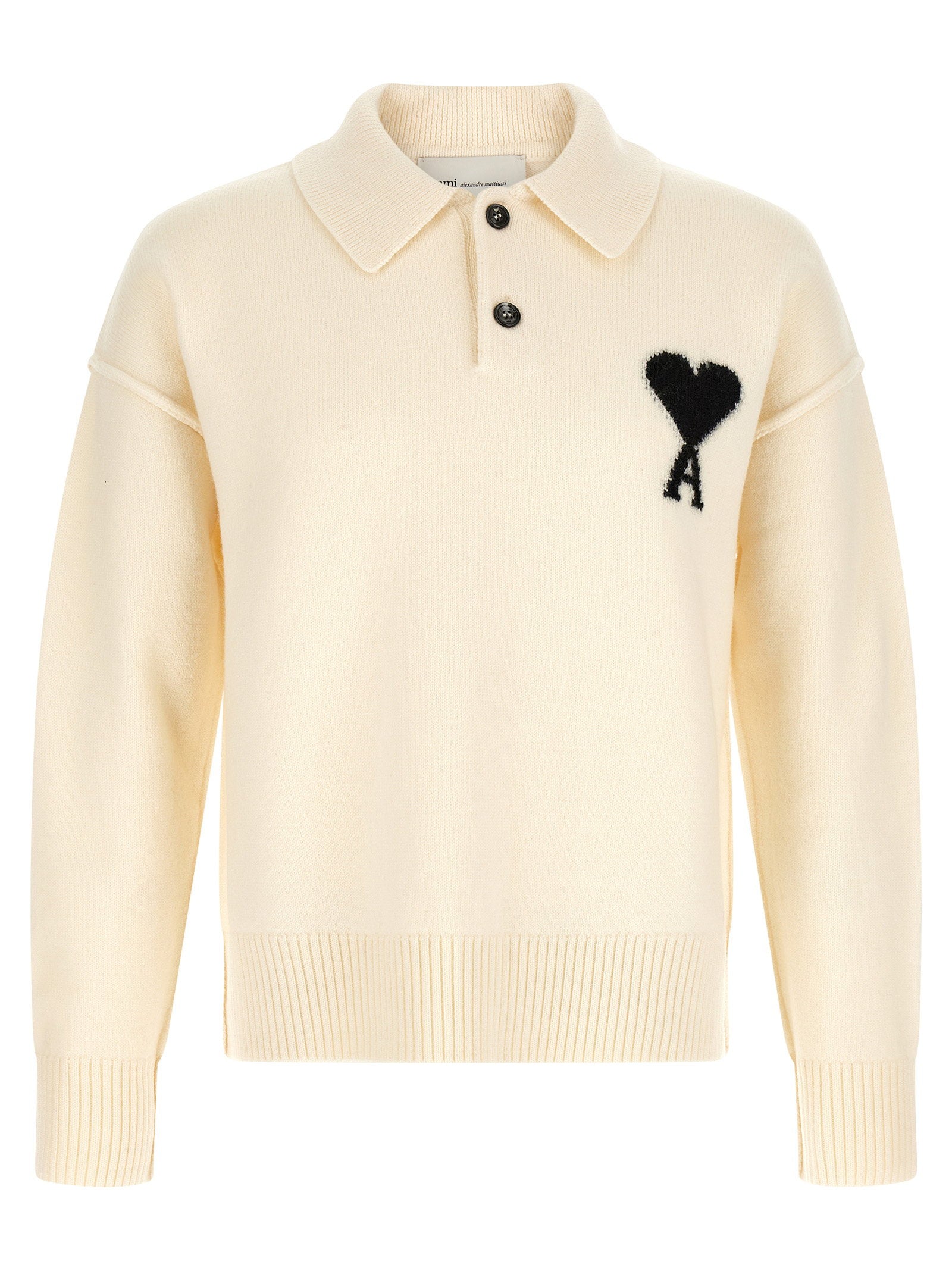 Ami Paris Ami De Coeur Wollen Polo Gebroken Wit Shirts Ami Paris