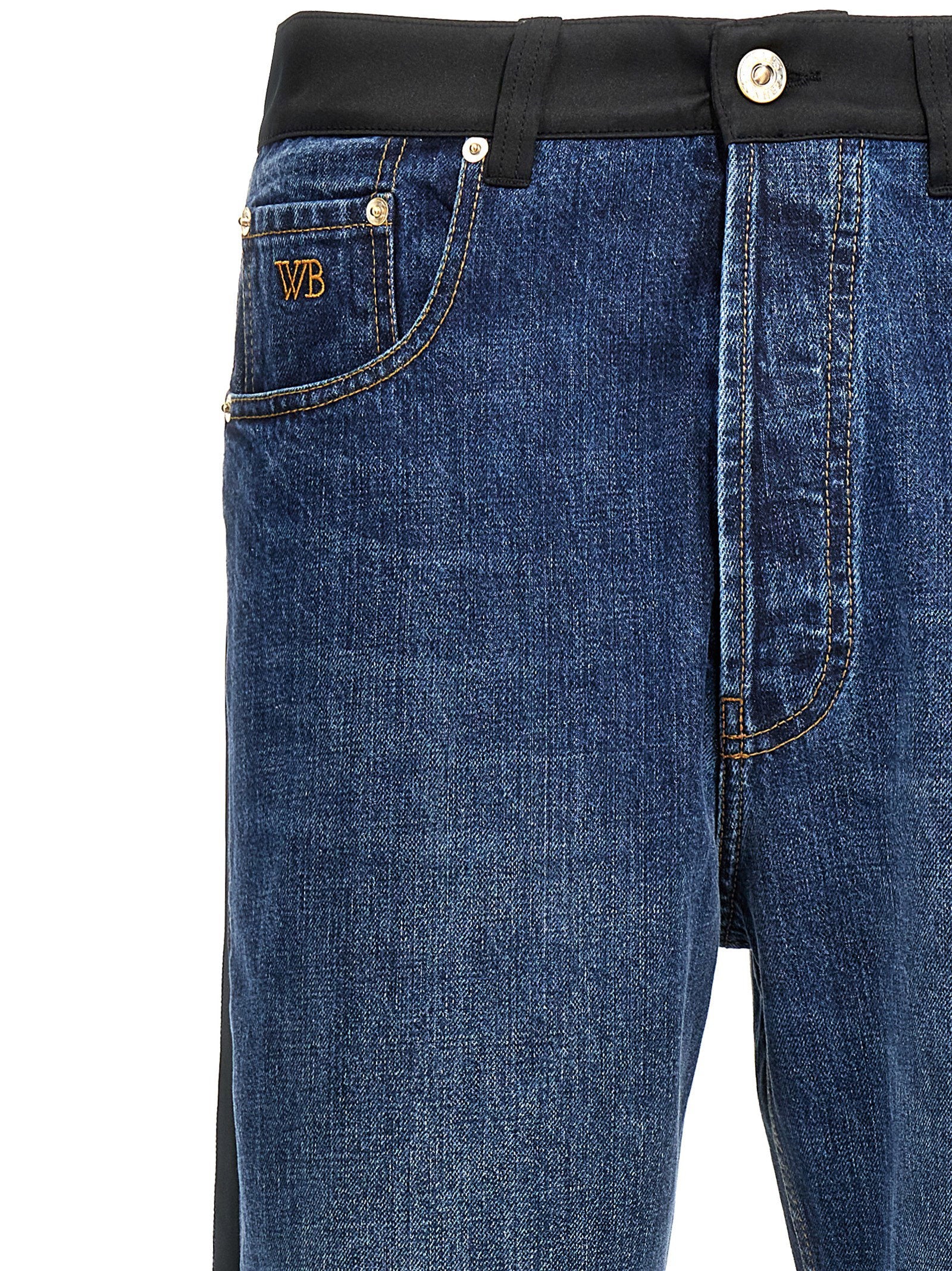 Wales Bonner Echo Denim blauwe jeans, achteraanzicht met logo-tag