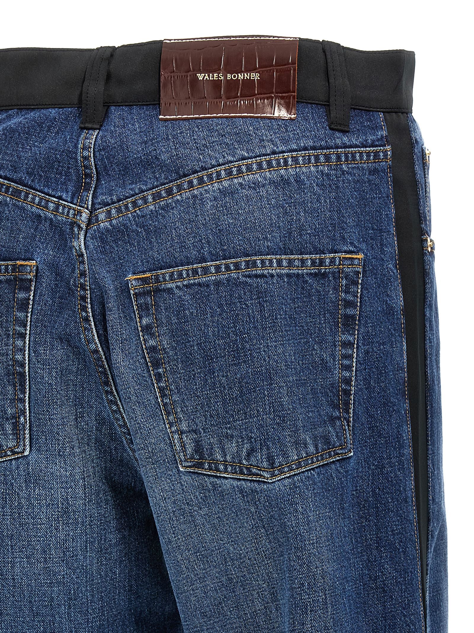 Wales Bonner Echo Denim blauwe jeans, detail van de knopensluiting