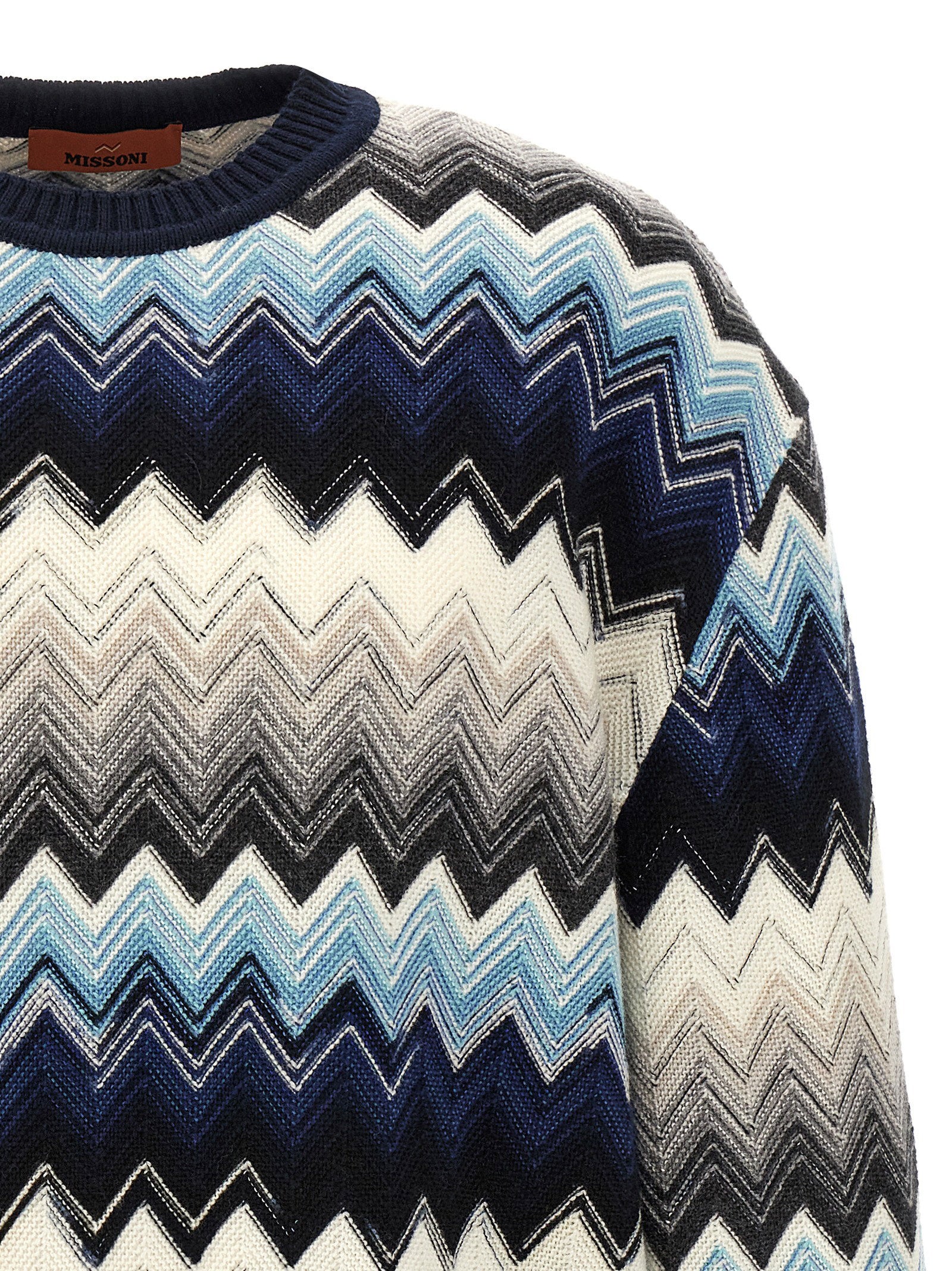 Missoni Caperdoni multicolor zigzagtrui, close-up van de mouwboord