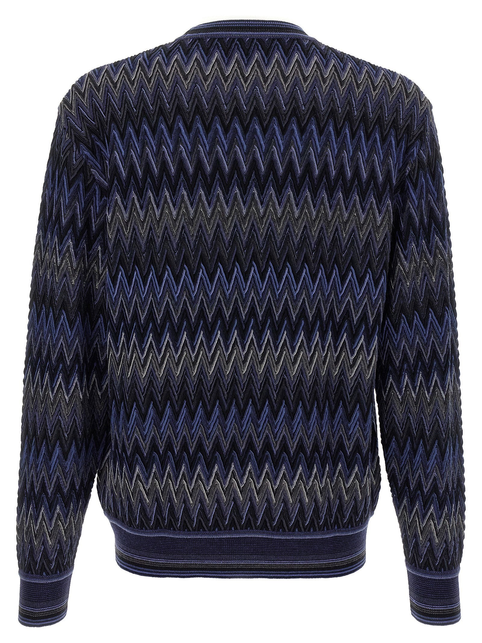 Missoni Wollen Crewneck Sweater met 3D Zigzagpatroon Blauw Knitwear Missoni