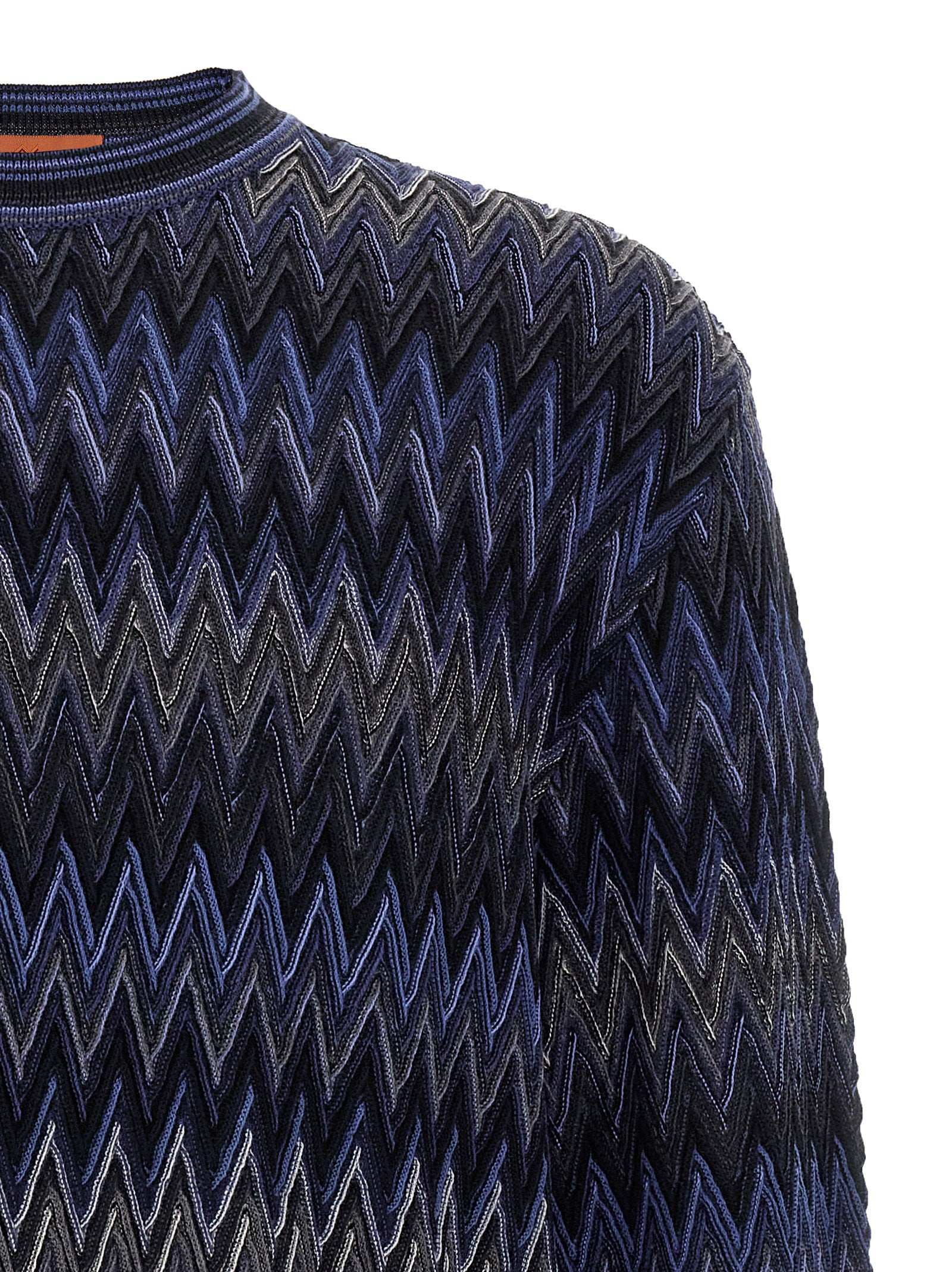 Missoni Wollen Crewneck Sweater met 3D Zigzagpatroon Blauw Knitwear Missoni