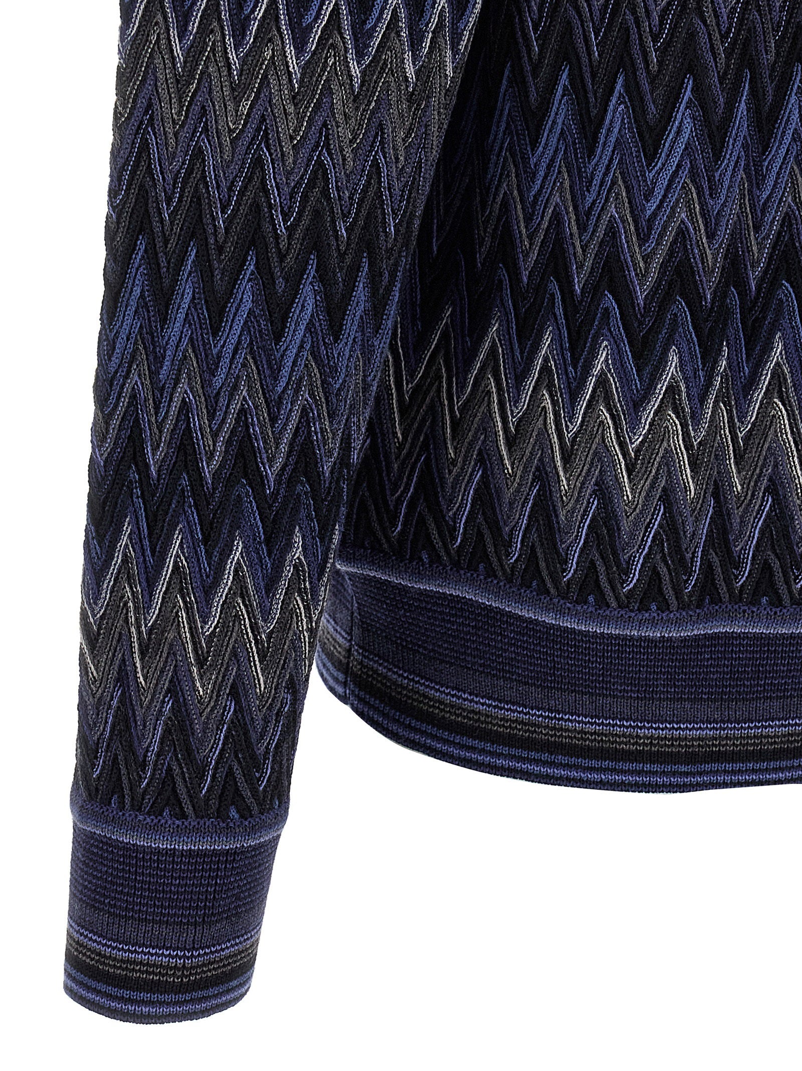 Missoni Wollen Crewneck Sweater met 3D Zigzagpatroon Blauw Knitwear Missoni
