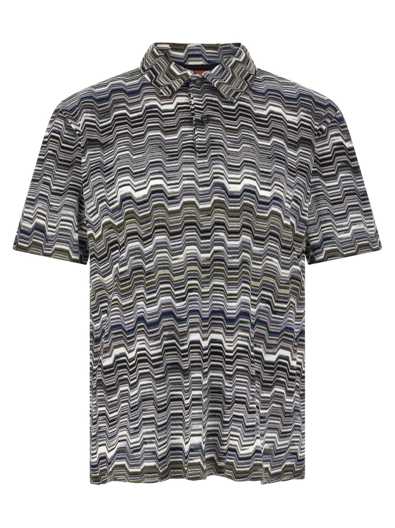 Missoni zigzag polo in groen katoen, vooraanzicht met polokraag en knoopsluiting