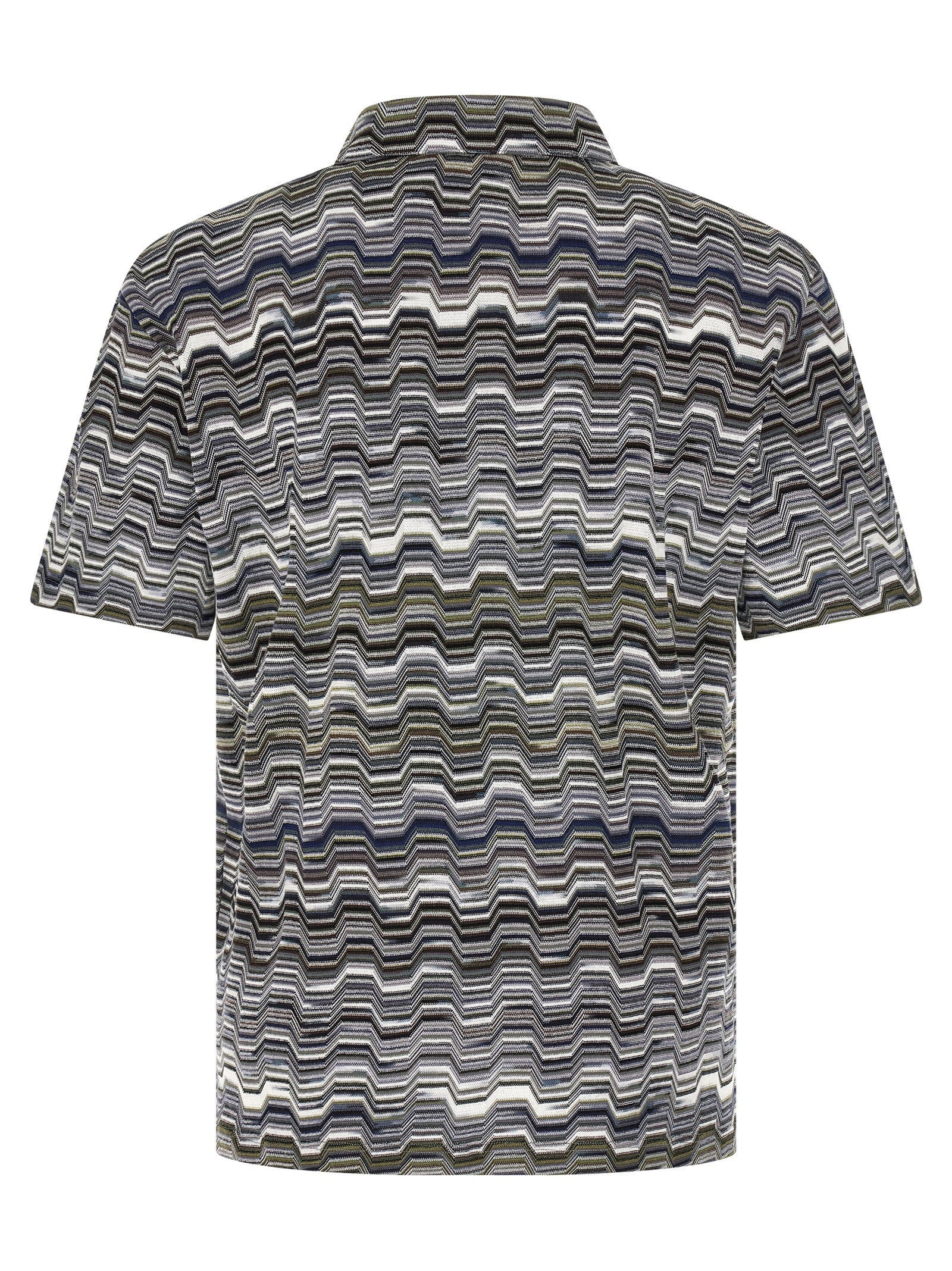 Missoni zigzag polo in groen katoen, detail van het gebreide zigzag-jacquardpatroon
