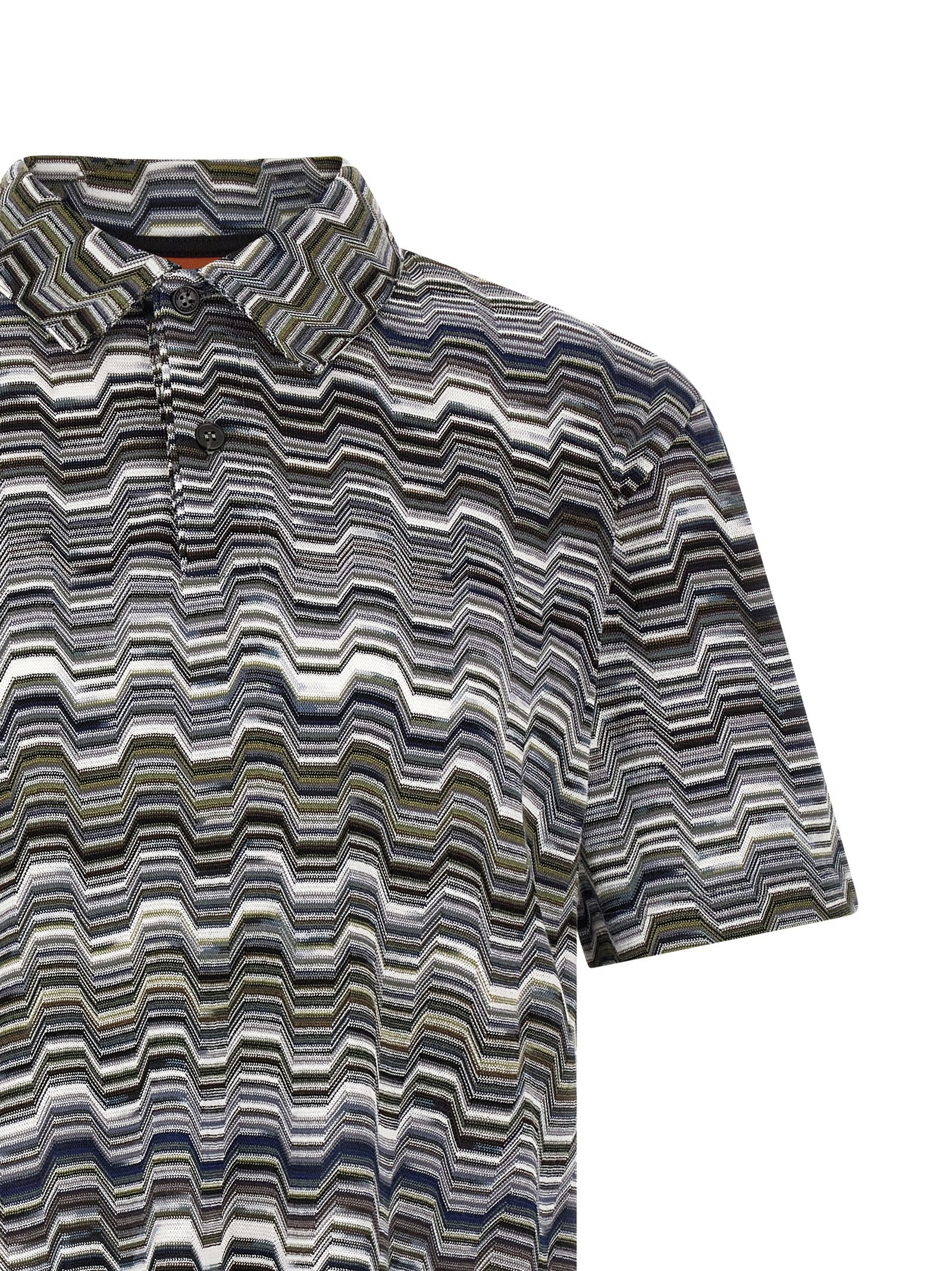 Missoni Knitted Polo Shirt Cotton and Viscose Blend Zigzag Grey-thumbmail-3