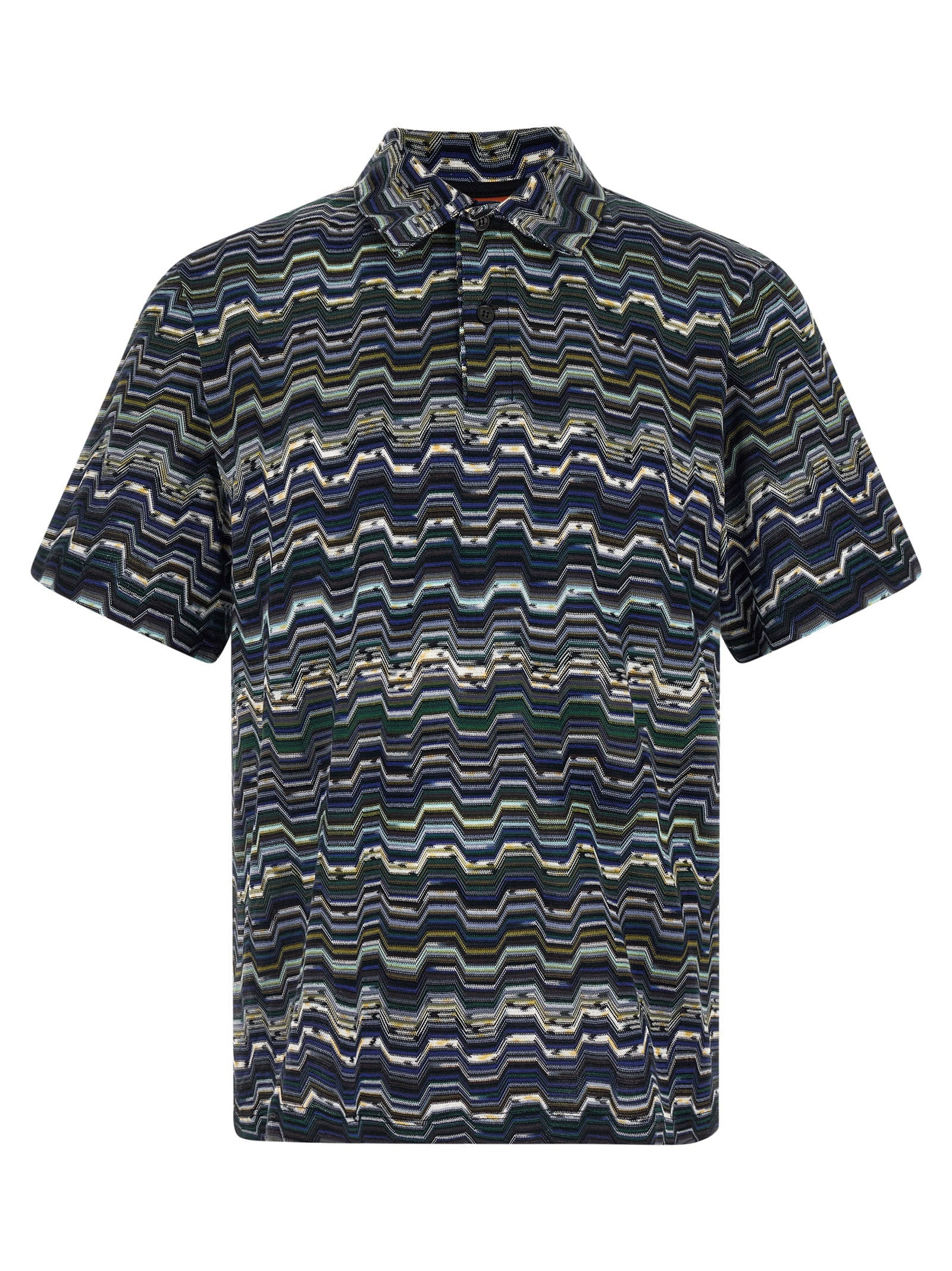 Missoni Zigzag Jacquard Knit Polo Shirt Navy Shirts Missoni