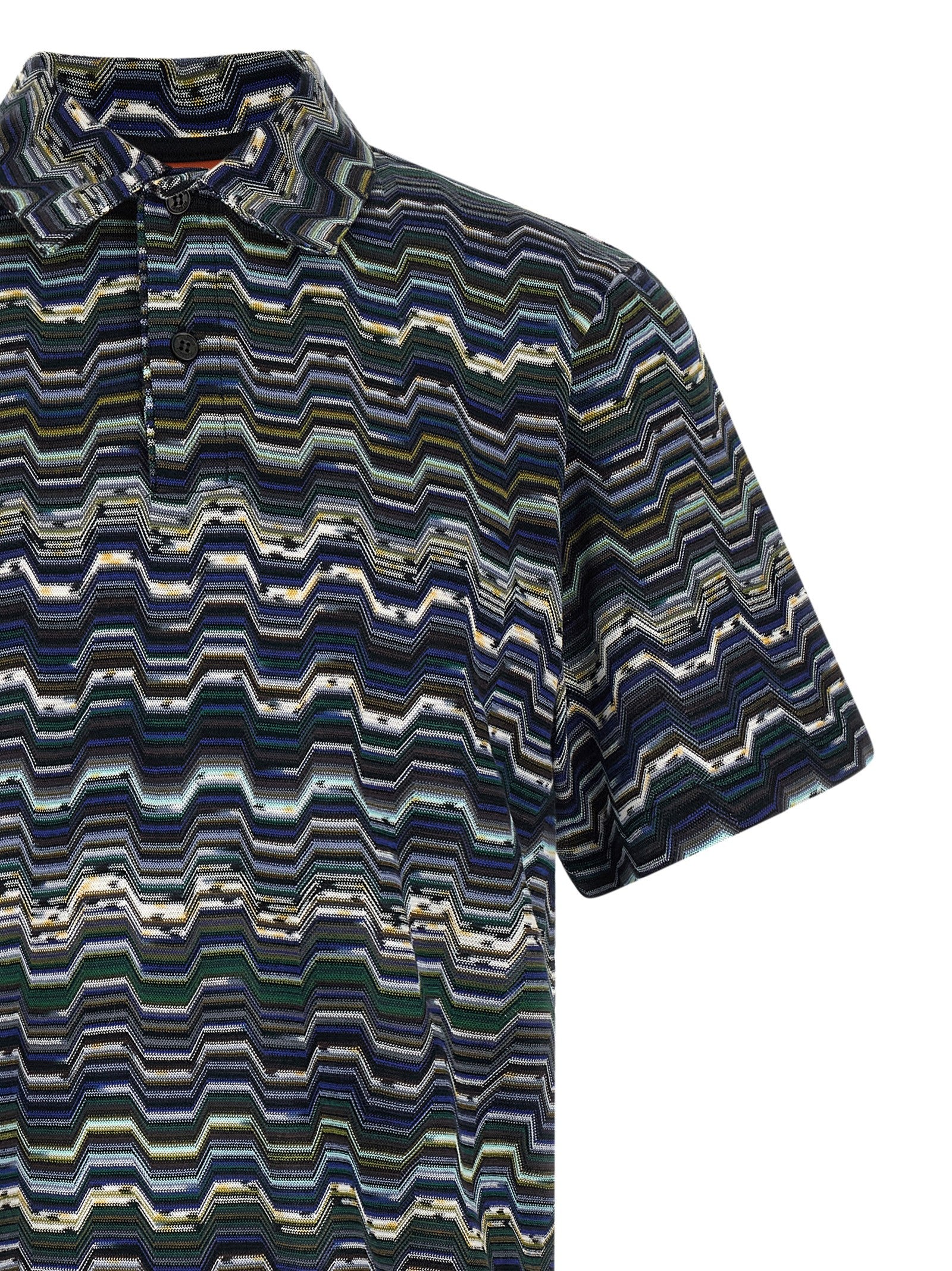 Missoni Zigzag Jacquard Knit Polo Shirt Navy-3
