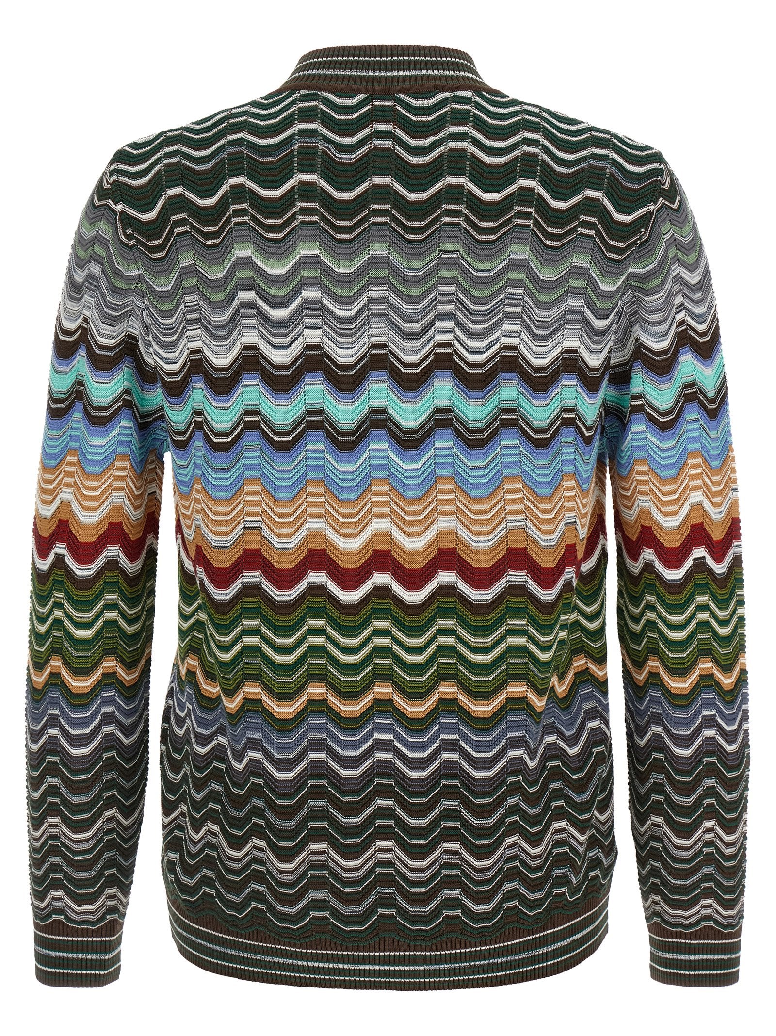 Missoni chevron vest met Grieks motief in multicolor, detail van het gebreide chevronpatroon