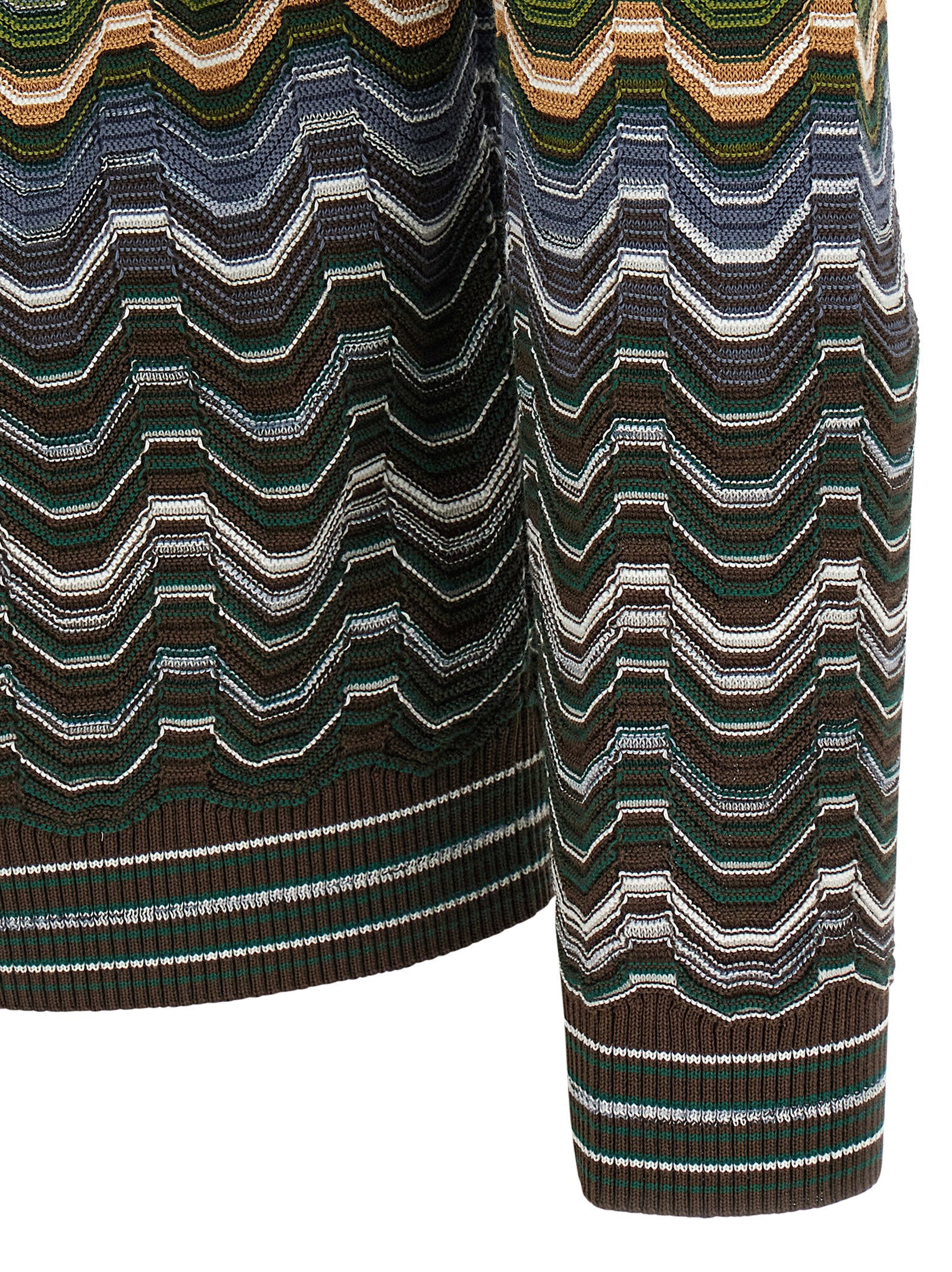 Missoni chevron vest met Grieks motief in multicolor, detail van de manchet met streeppatroon