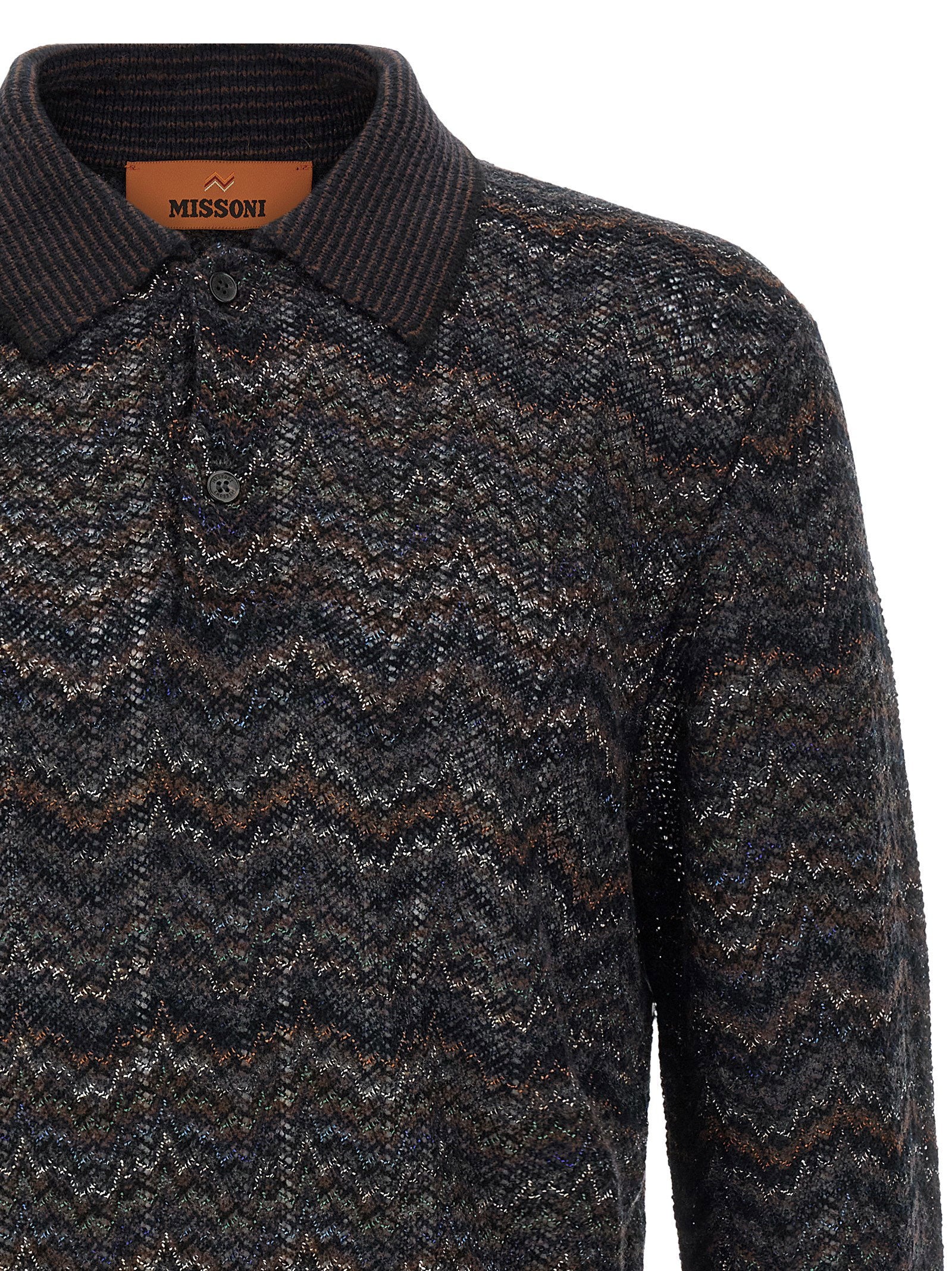 Missoni zigzag cashmere poloshirt - detail zigzagpatroon en kraag