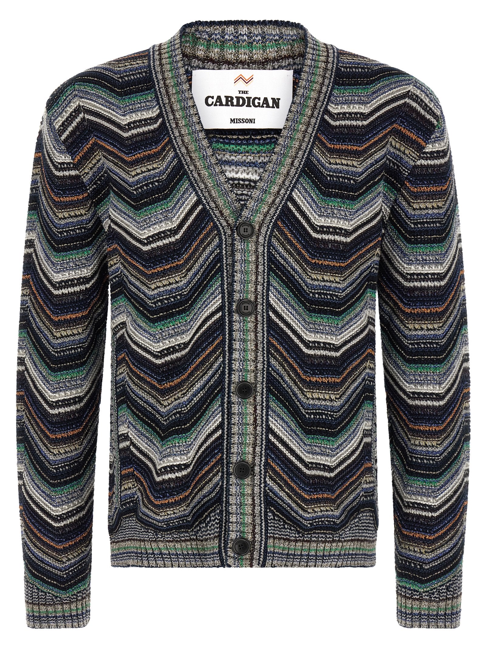 Missoni multicolor zigzag cardigan met metaaldraad, vooraanzicht