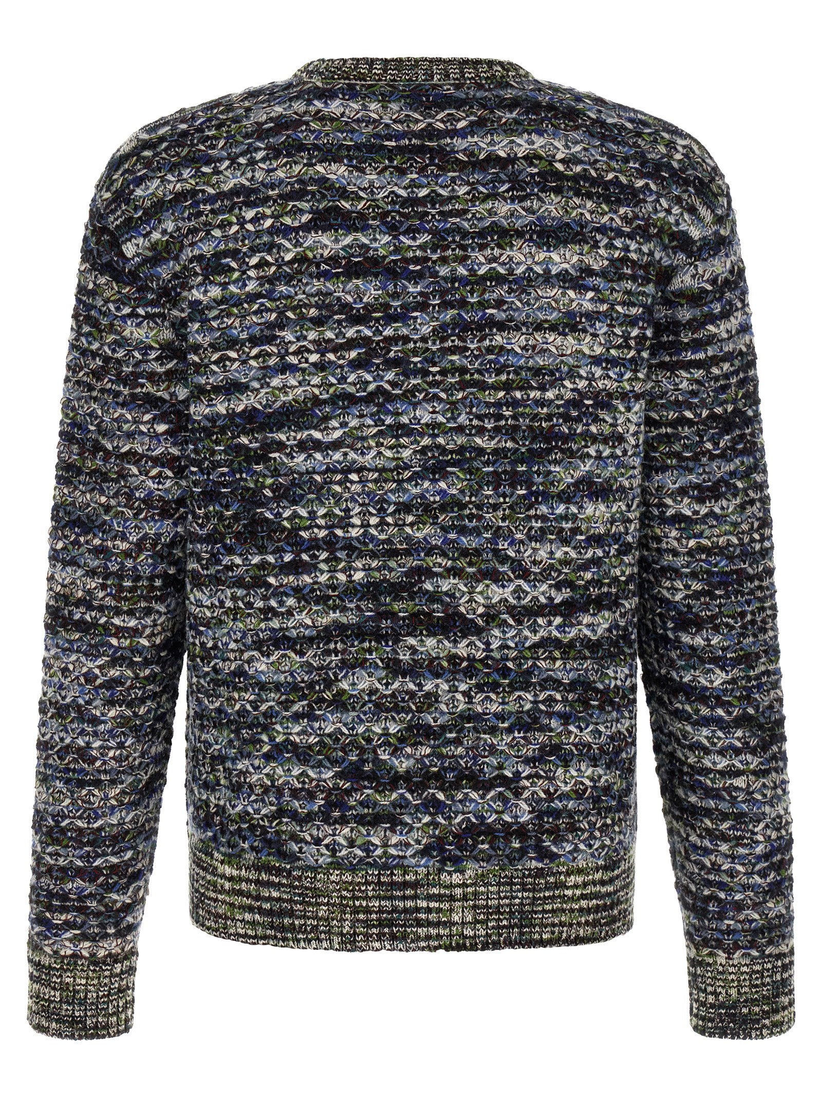 Missoni multicolor trui, detail van het driedimensionale vlampatroon