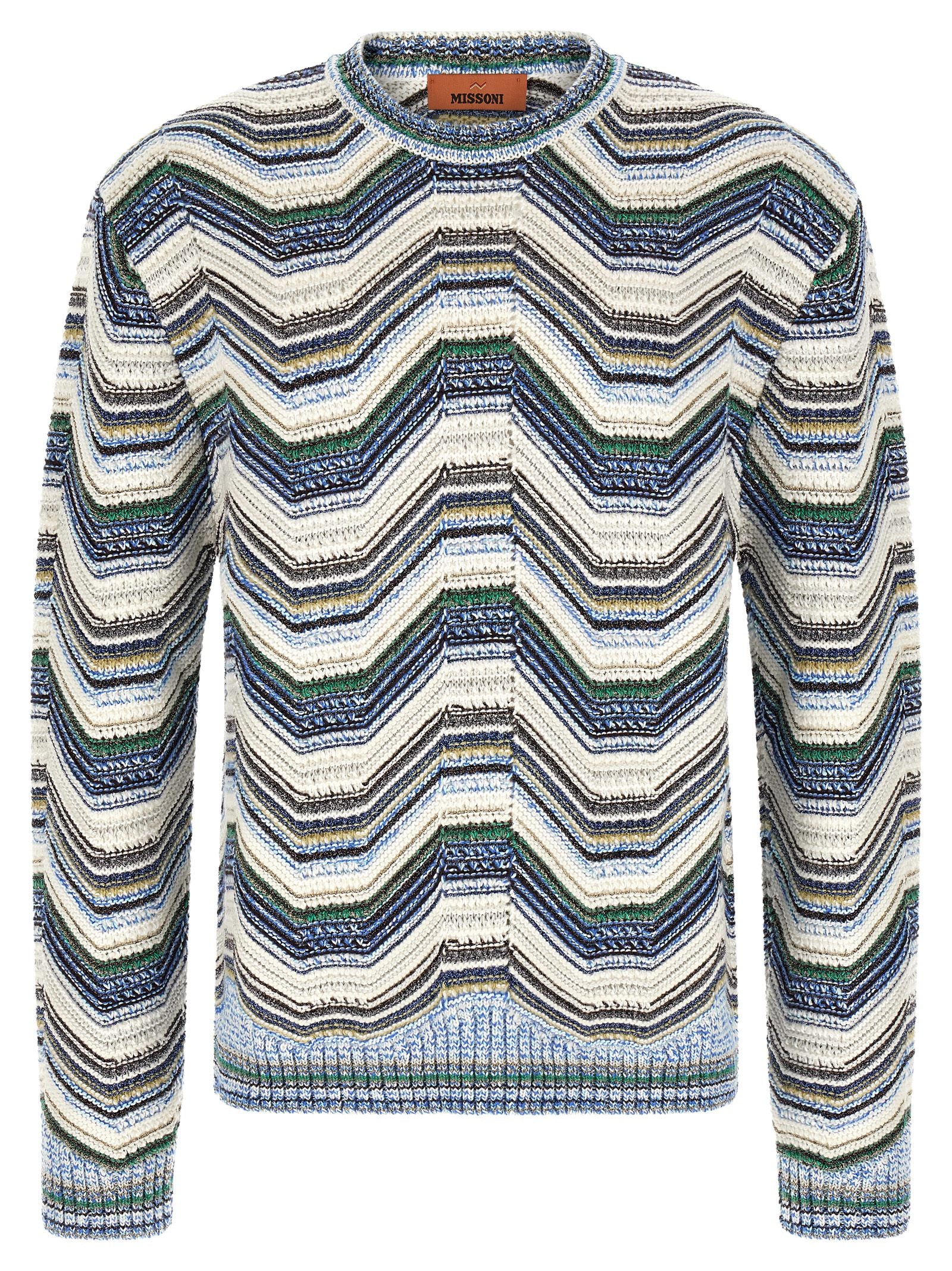 Missoni multicolor zigzagtrui met metaaldraad, vooraanzicht