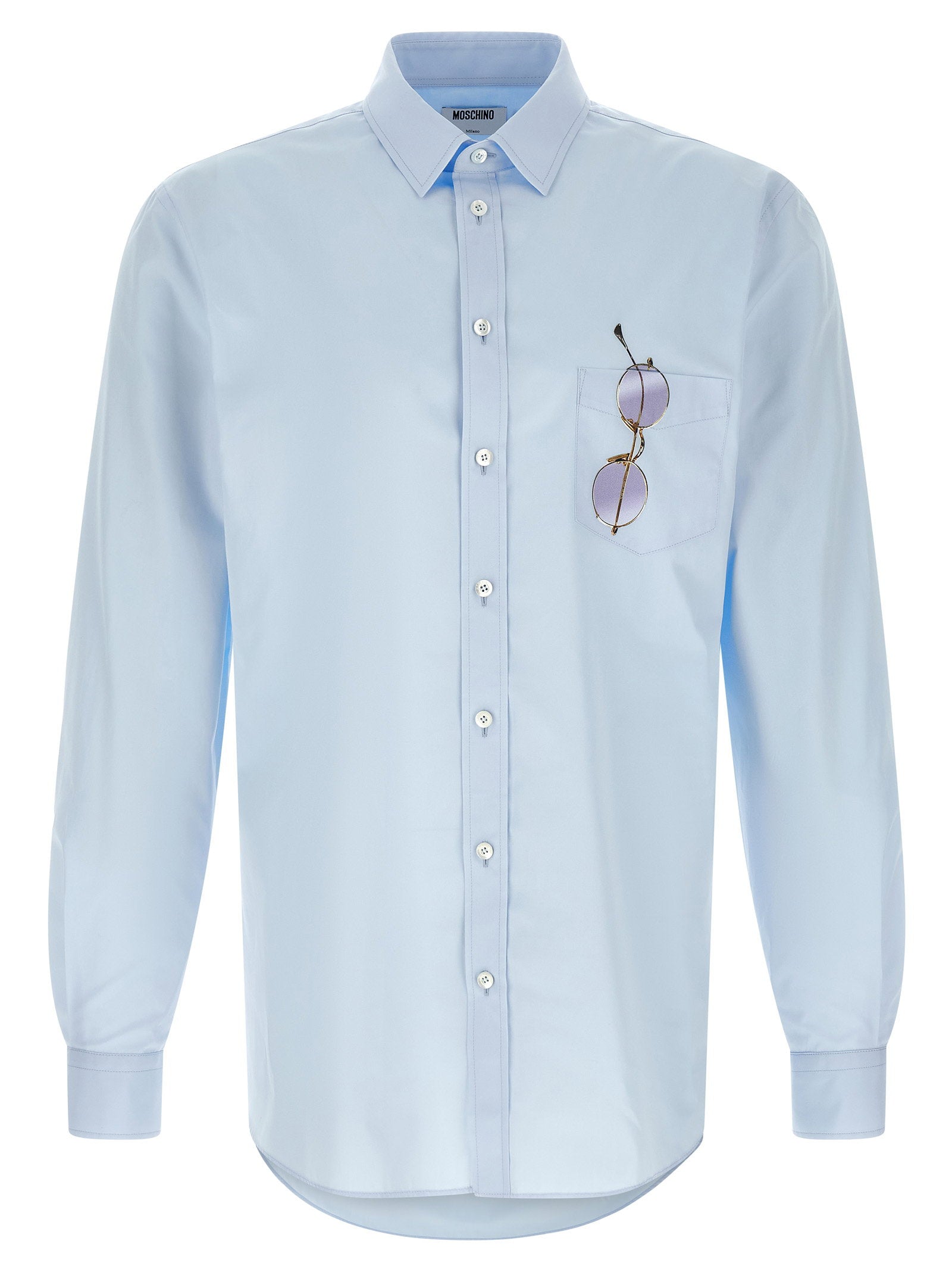 Moschino Trompe-l'Oeil Zonnebril Print Overhemd Lichtblauw Shirts Moschino