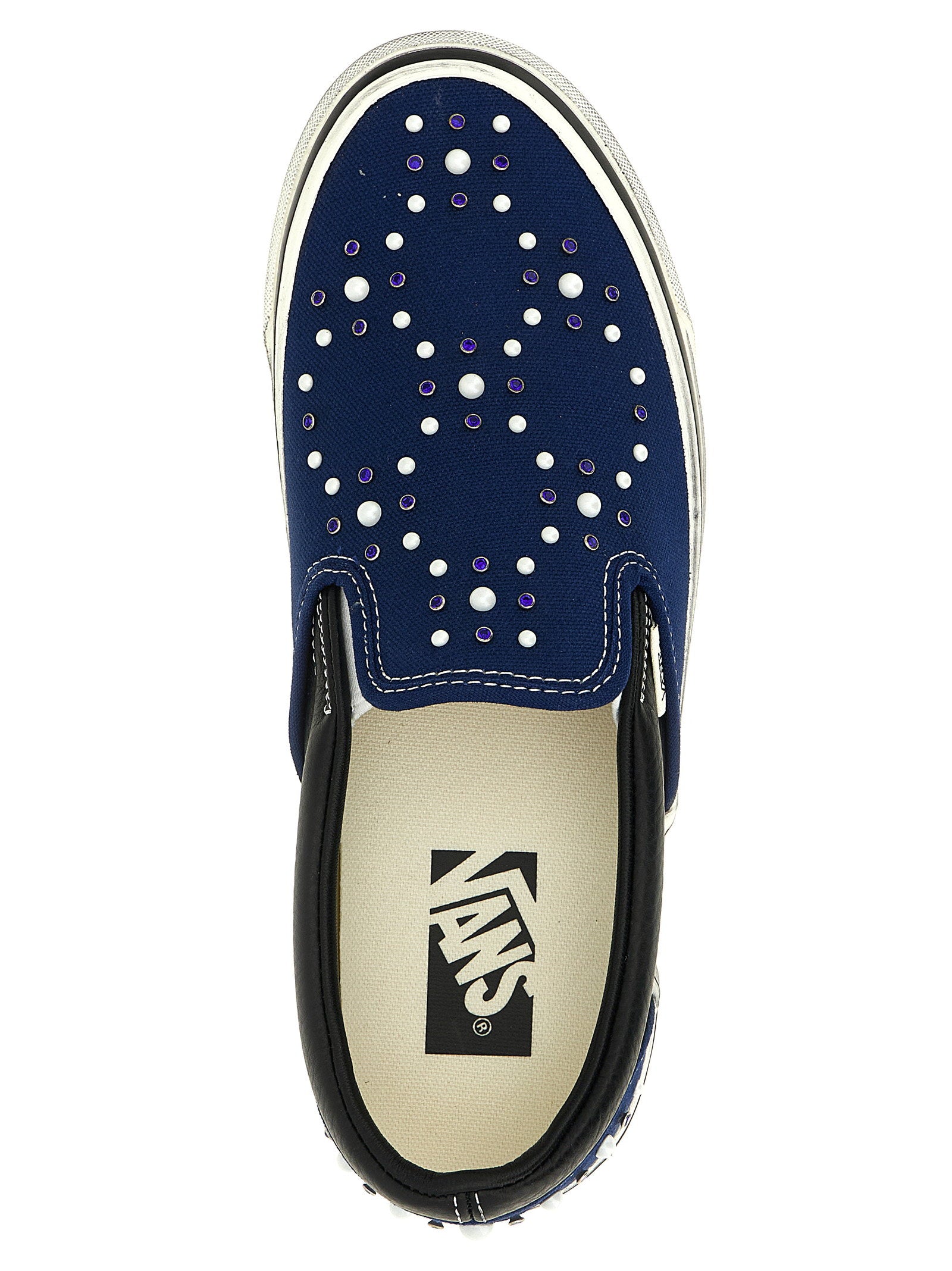Vans Premium Classic Slip-On sneaker in indigoblauw, bovenaanzicht met gehamerd-leren details