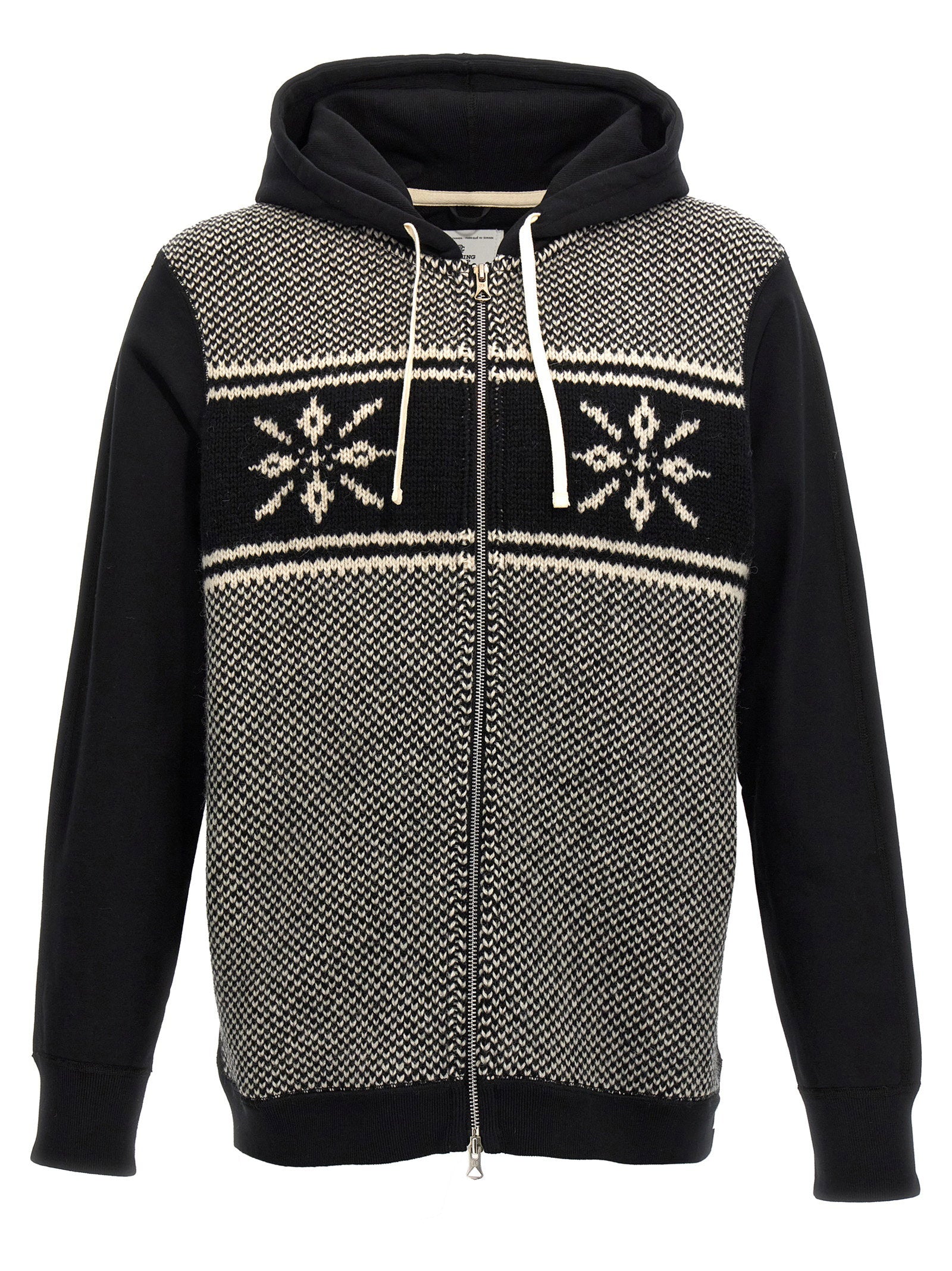 Junya Watanabe Hoodie met Jacquard Inzet Zwart/Wit Topwear Junya Watanabe