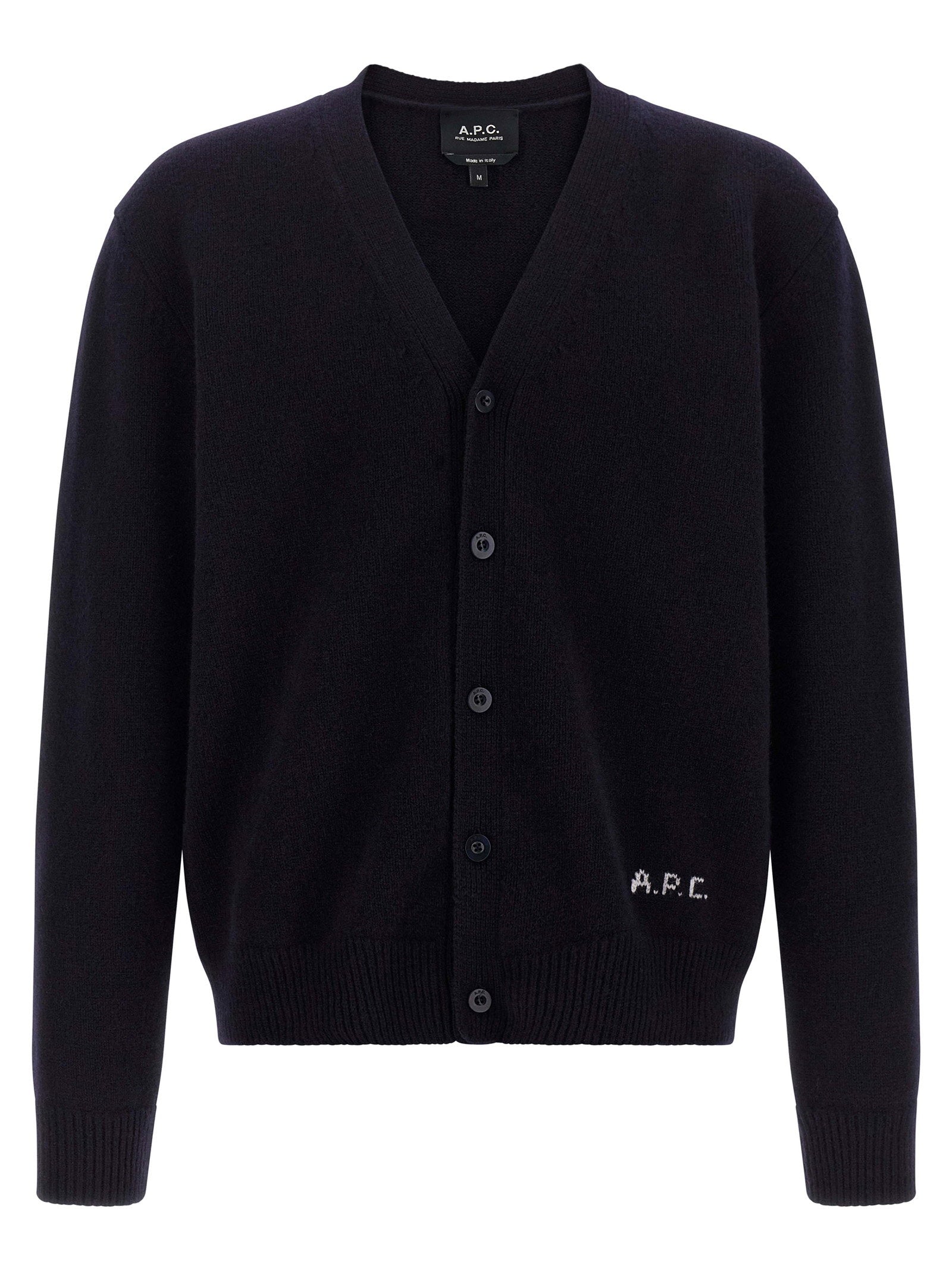 A.P.C. Kevin Cardigan V-hals Zuivere Wol Middernachtblauw Topwear A.p.c.