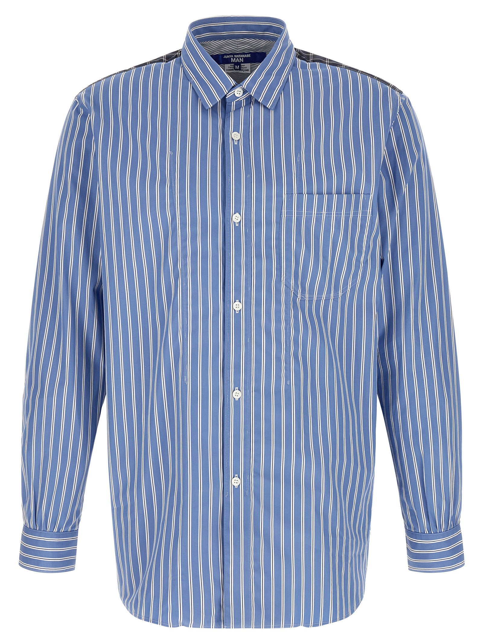 Junya Watanabe Patchwork Katoenen Poplin Overhemd Blauw-thumbmail-1