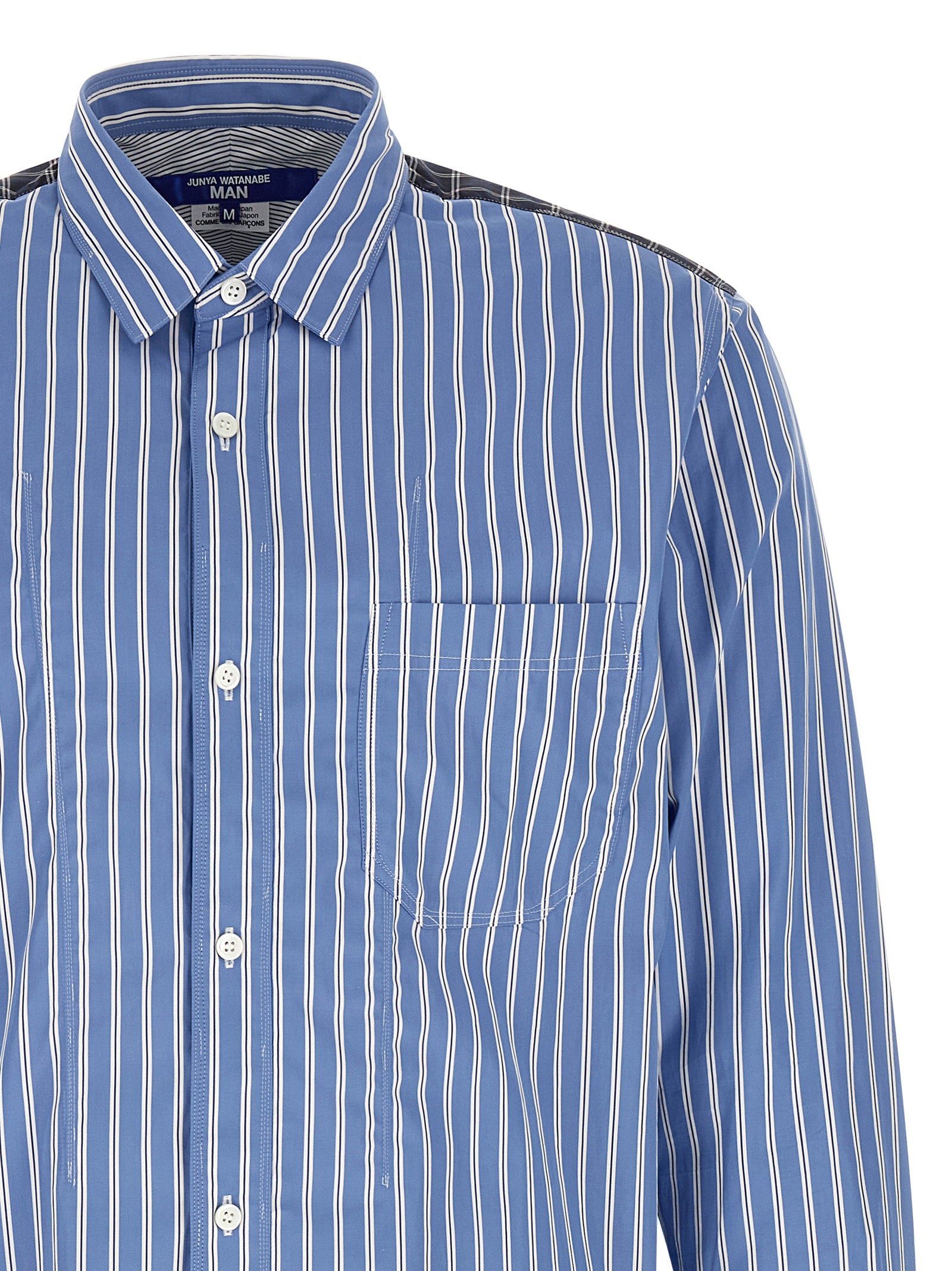 Junya Watanabe Patchwork Katoenen Poplin Overhemd Blauw-thumbmail-3