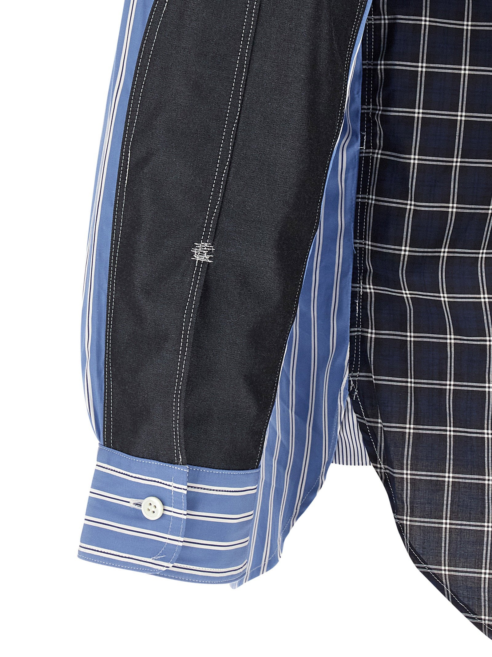 Junya Watanabe Patchwork Katoenen Poplin Overhemd Blauw-thumbmail-4