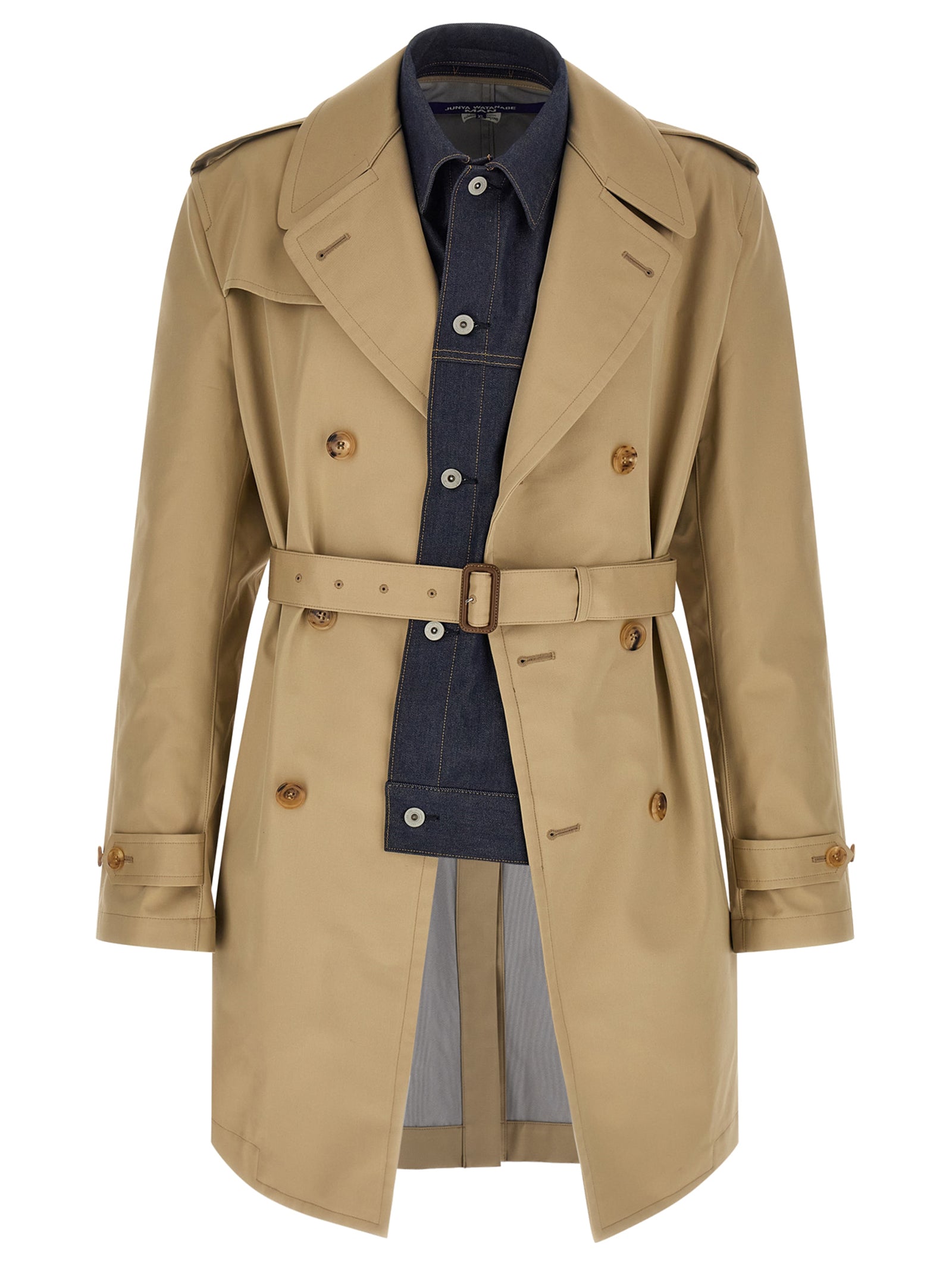 Junya Watanabe Denim Insert Double-Breasted Trench Coat