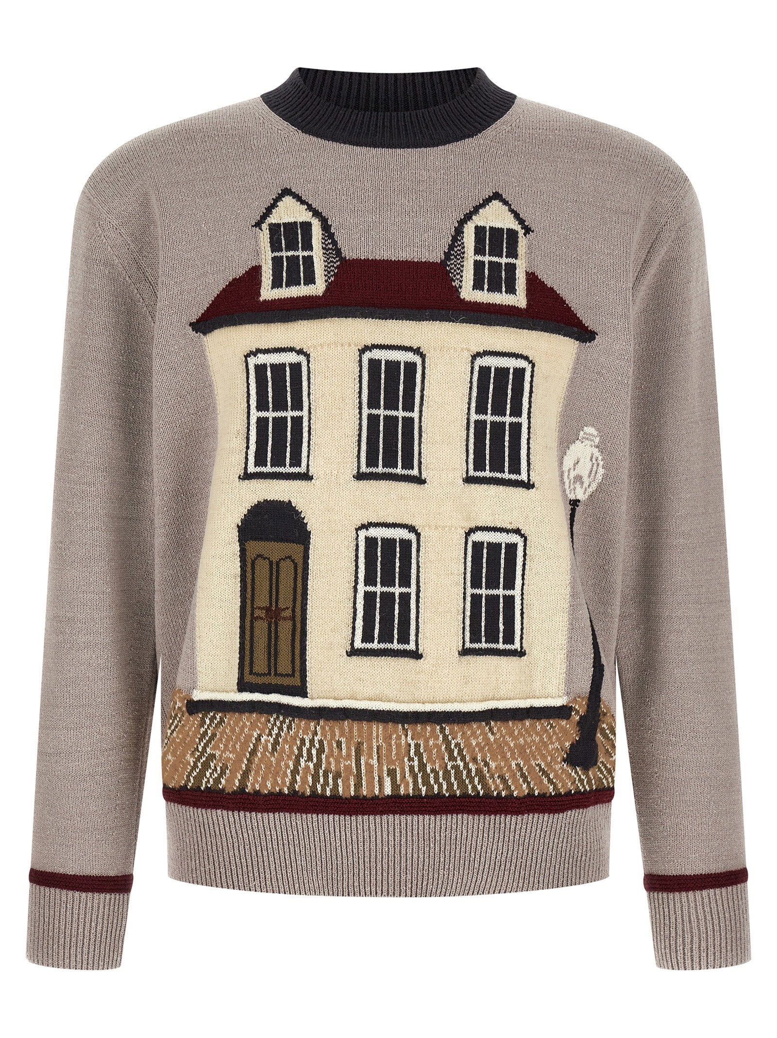 Junya Watanabe Wollen Intarsia Jacquard House Sweater Paars-thumbmail-1