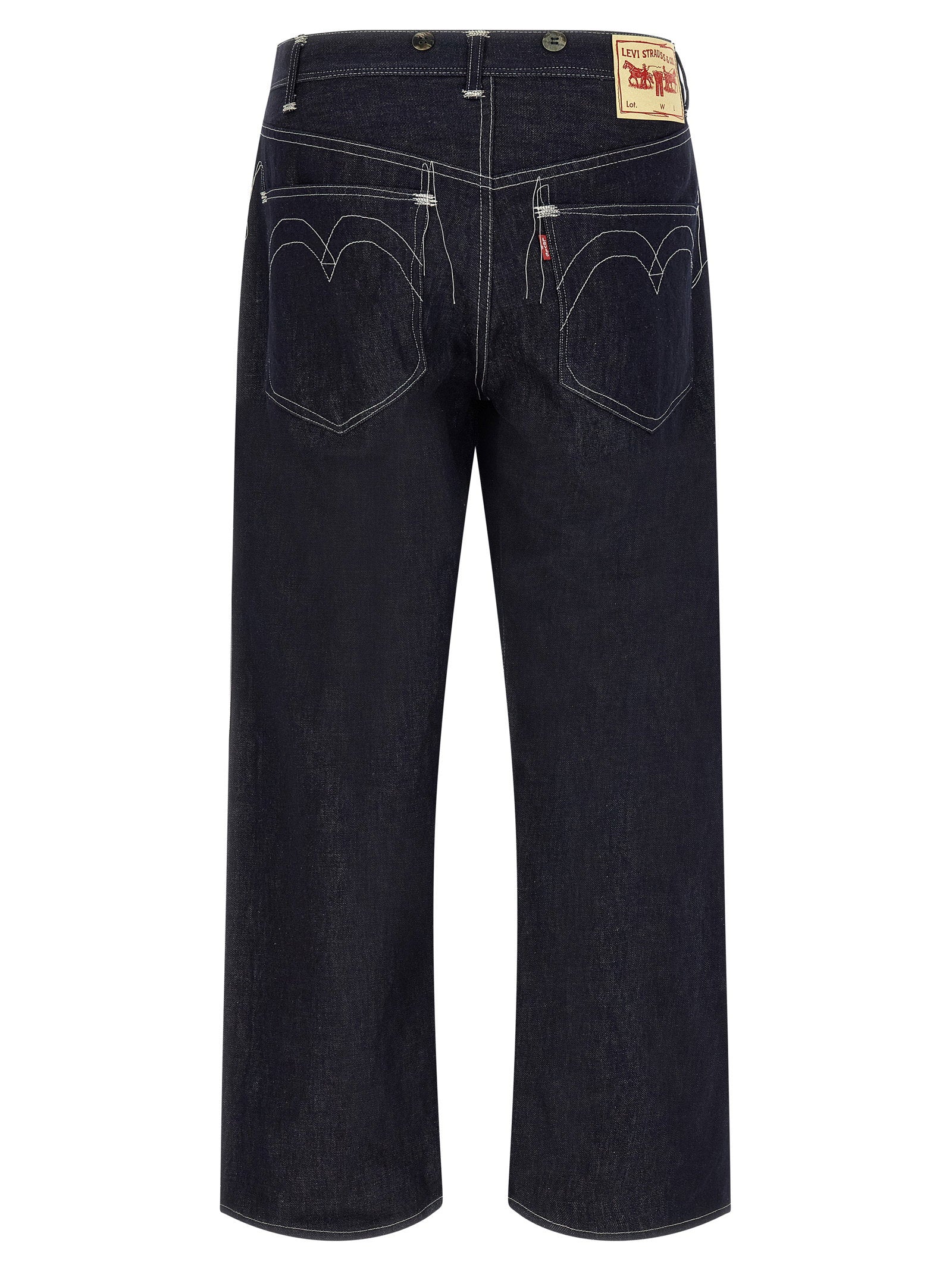 Junya Watanabe x Levi's jeans, detail van de hoornen knopen