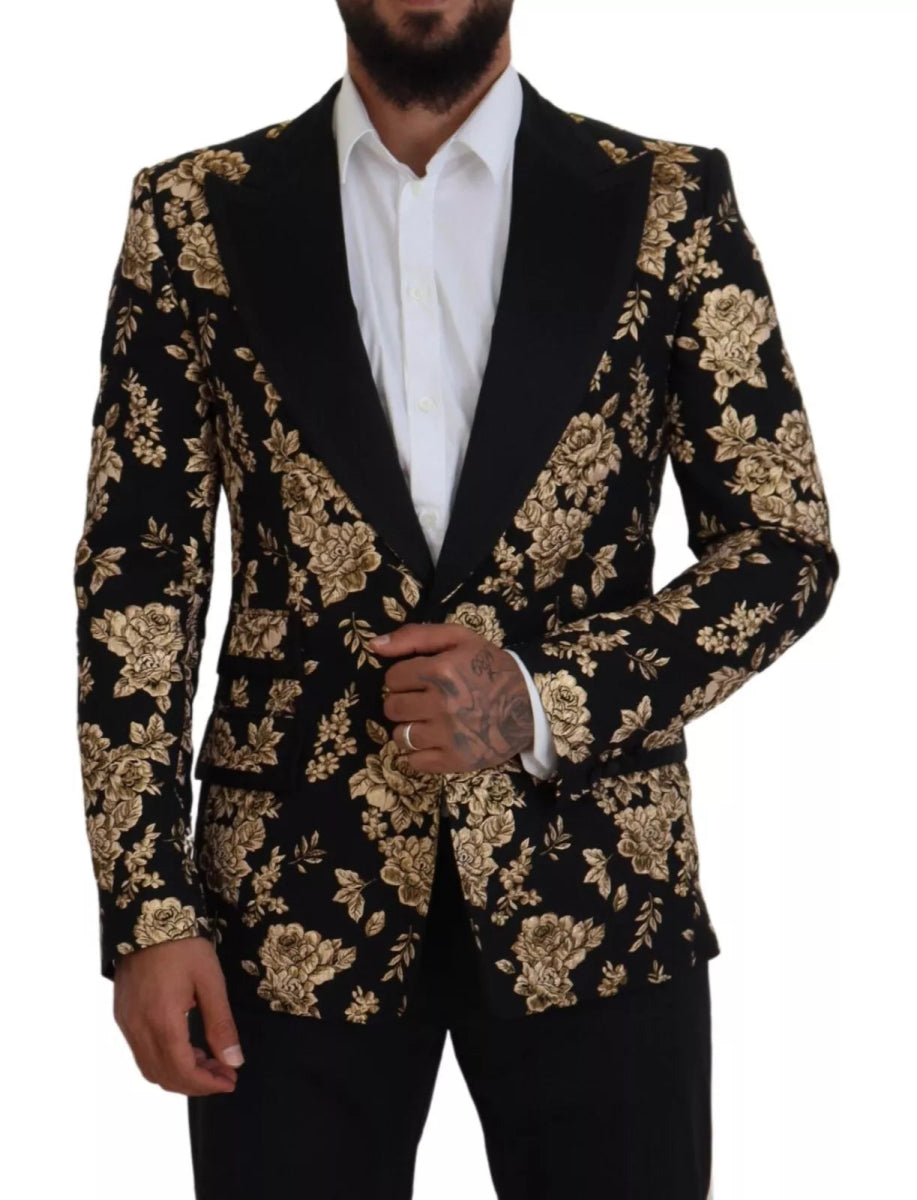 Dolce & Gabbana Gold Black Floral Embroidered Jacket Blazer - The Gentlemen's Vault