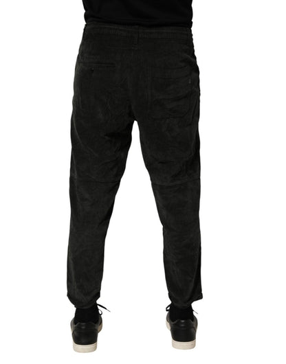Dondup Black Mid Waist Cropped Corduroy Men Trouser Pants - The Gentlemen's Vault