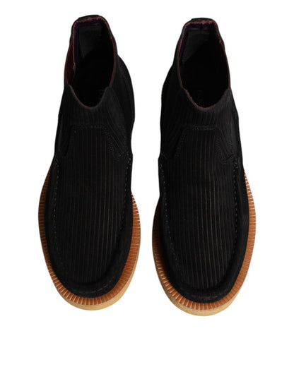Dolce & Gabbana Black Calf Suede Slip On Ankle Boots Shoes - The Gentlemen's Vault